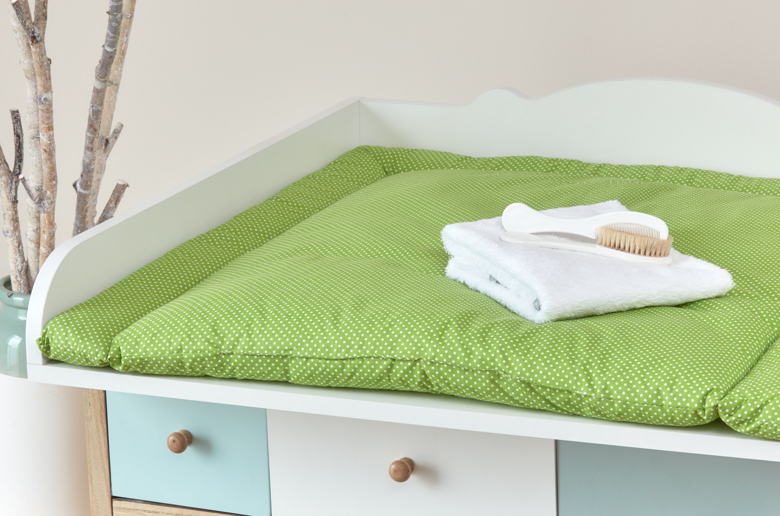 KraftKids Cambiador UGW112-60 con lunares blancos sobre verde, 60 x 70 cm (ancho x profundidad), cojín cambiador, multicolor, 640 g