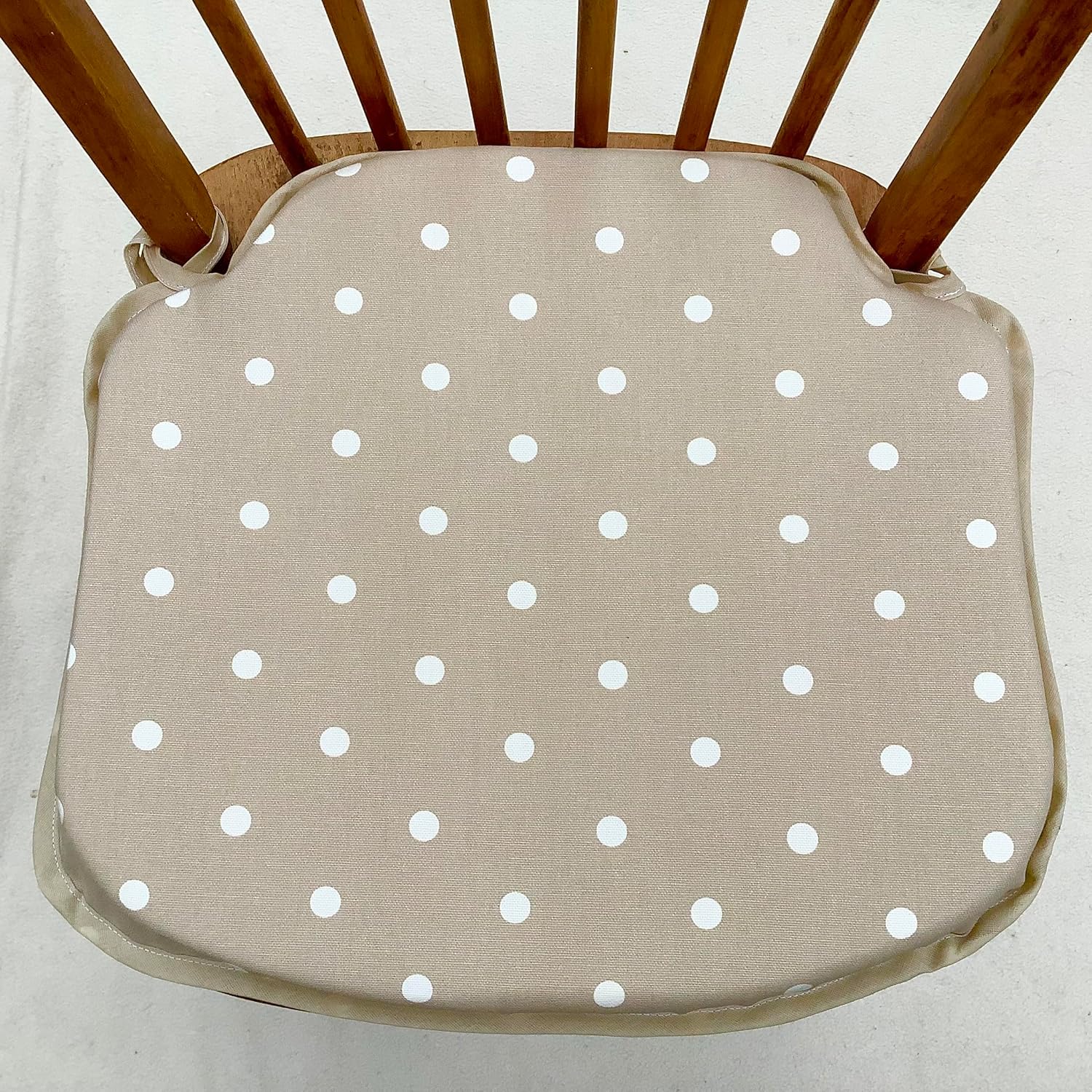 Taupe Polka Dot Small Spindle Back Chair Seat Pads, For Seats Approx