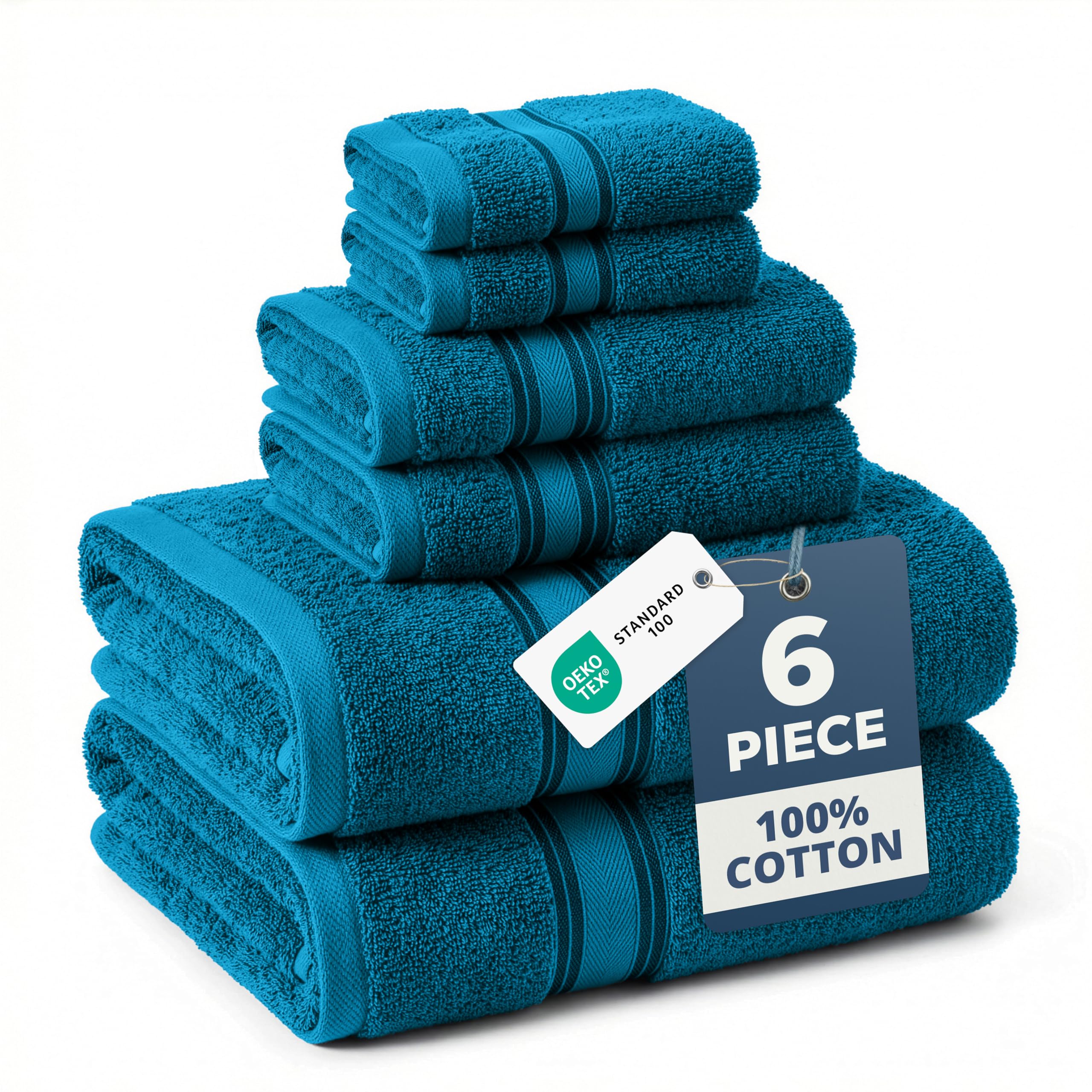 LANE LINEN Luxury 6-Piece Bath Towel Set - 100% Cotton, Quick-Dry, Super Absorbent, Zero Twist - Includes 2 Bath Towels, 2 Hand Towels, 2 Washcloths -