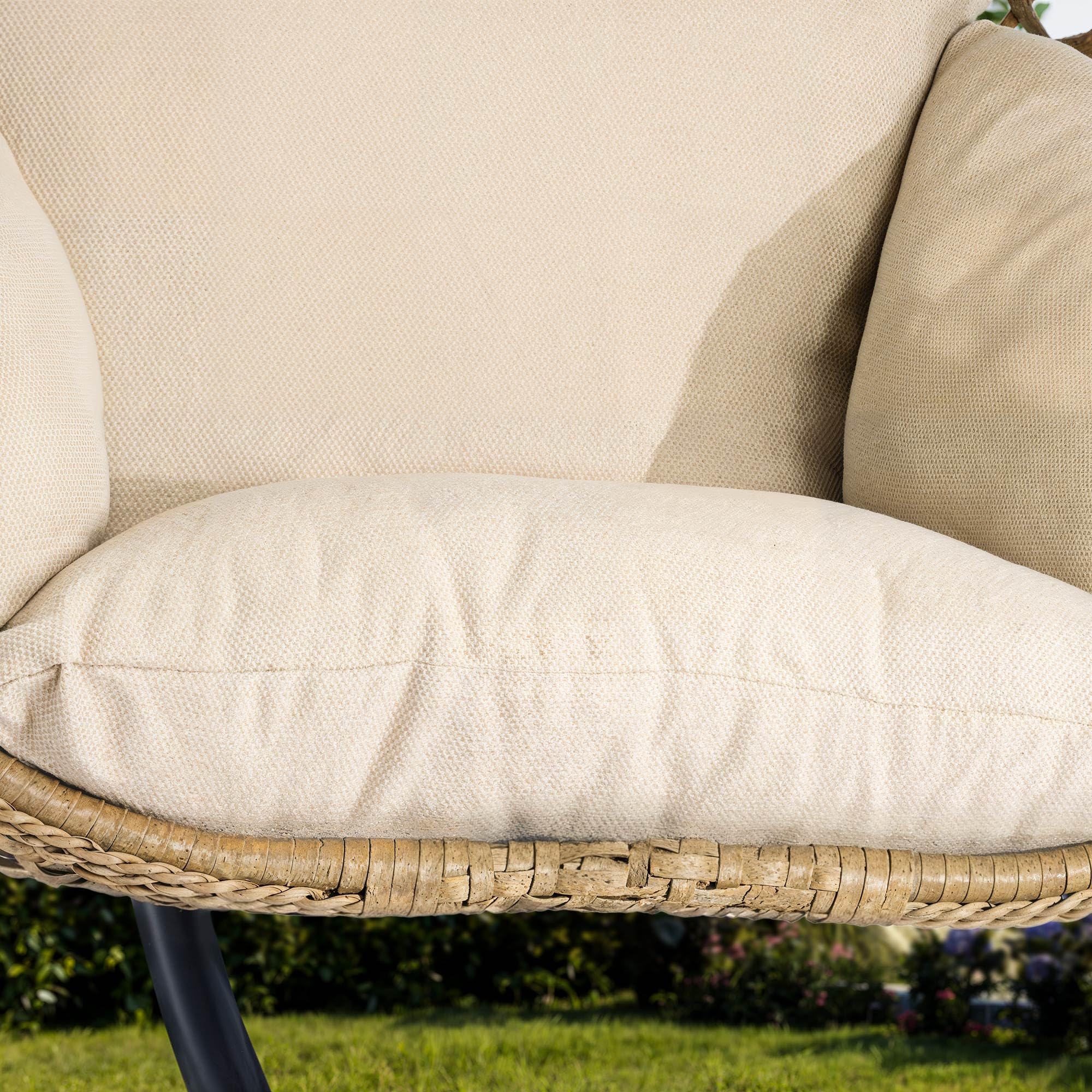 di volio Hängesessel mit Gestell PE-Rattan klappbar wetterfest Outdoor Somi | 15 cm Sitzkissen, verzinkter Stahlrahmen, Olefin-Seil, klappbar, wetterbeständig, bis 120 kg belastbar, abnehmbarer Bezug