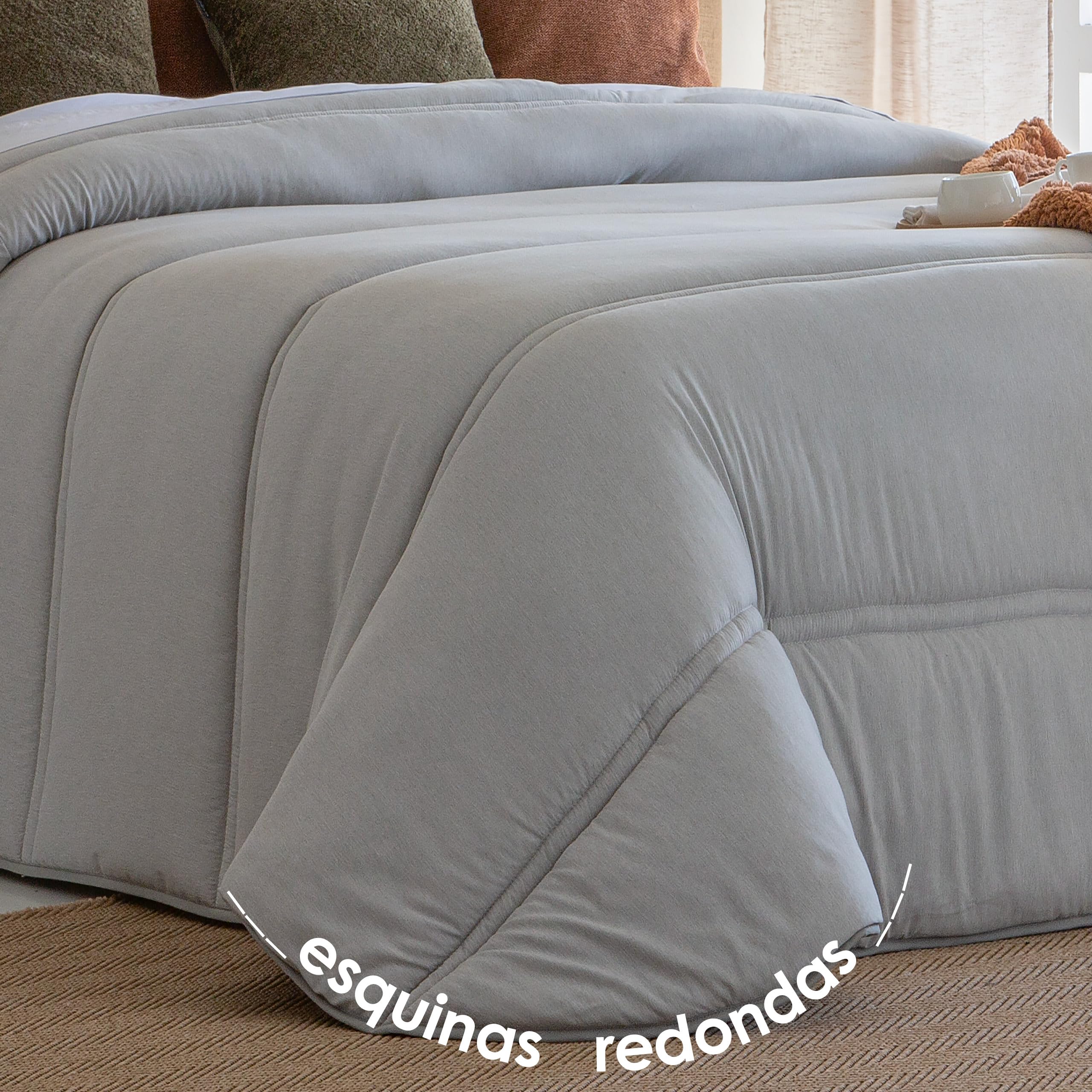 Antilo - Edredón Nórdico Lara Gris para Cama de 150 - Conforter Acolchado de Rayas con Relleno 300 g/m², Tacto Pluma, Calor y Confort para Noches Frías