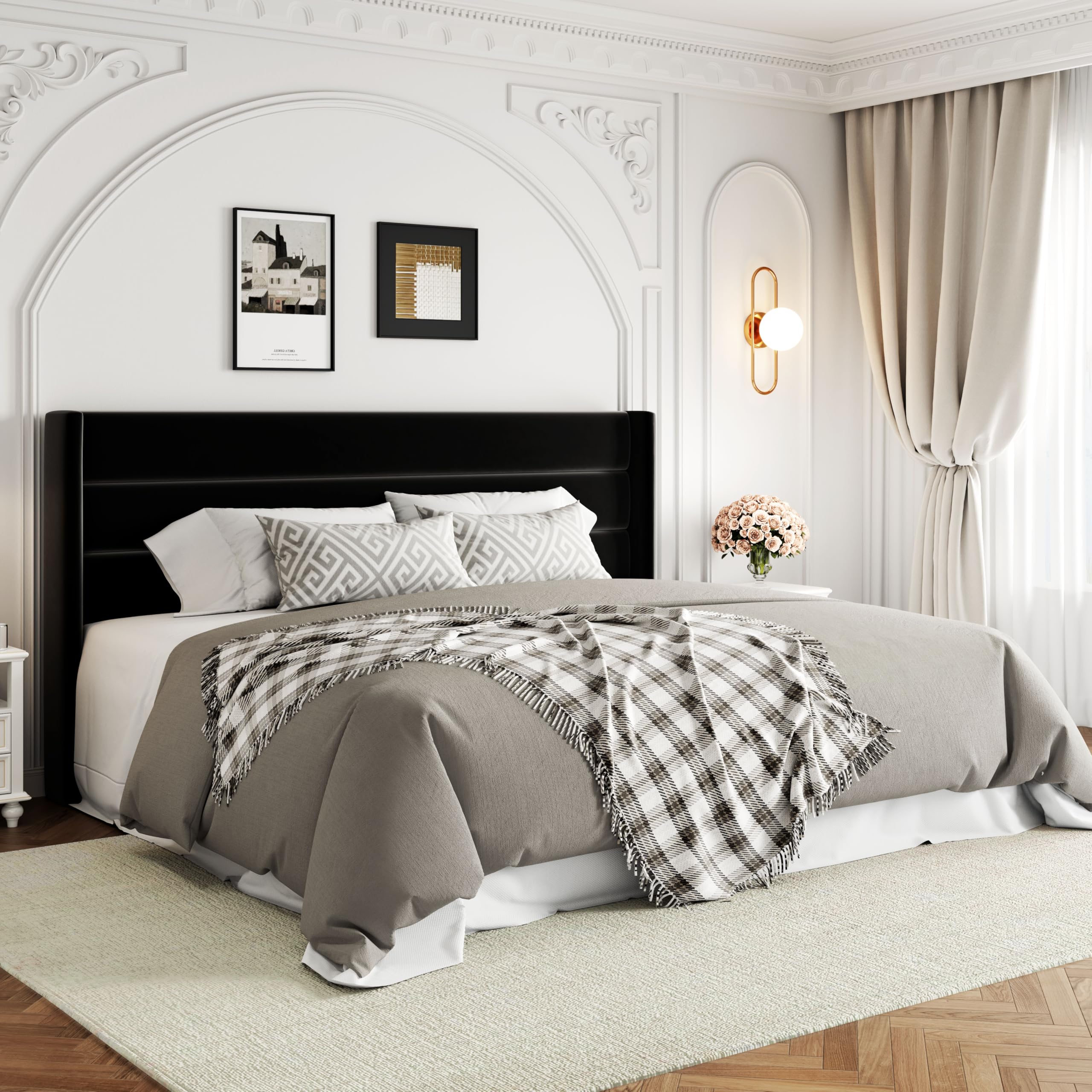 Allewie King Size Velvet Lift Up Storage Bed, Modern Wingback Headboard, Hydraulic Support, No Box Spring Needed, Black - 5