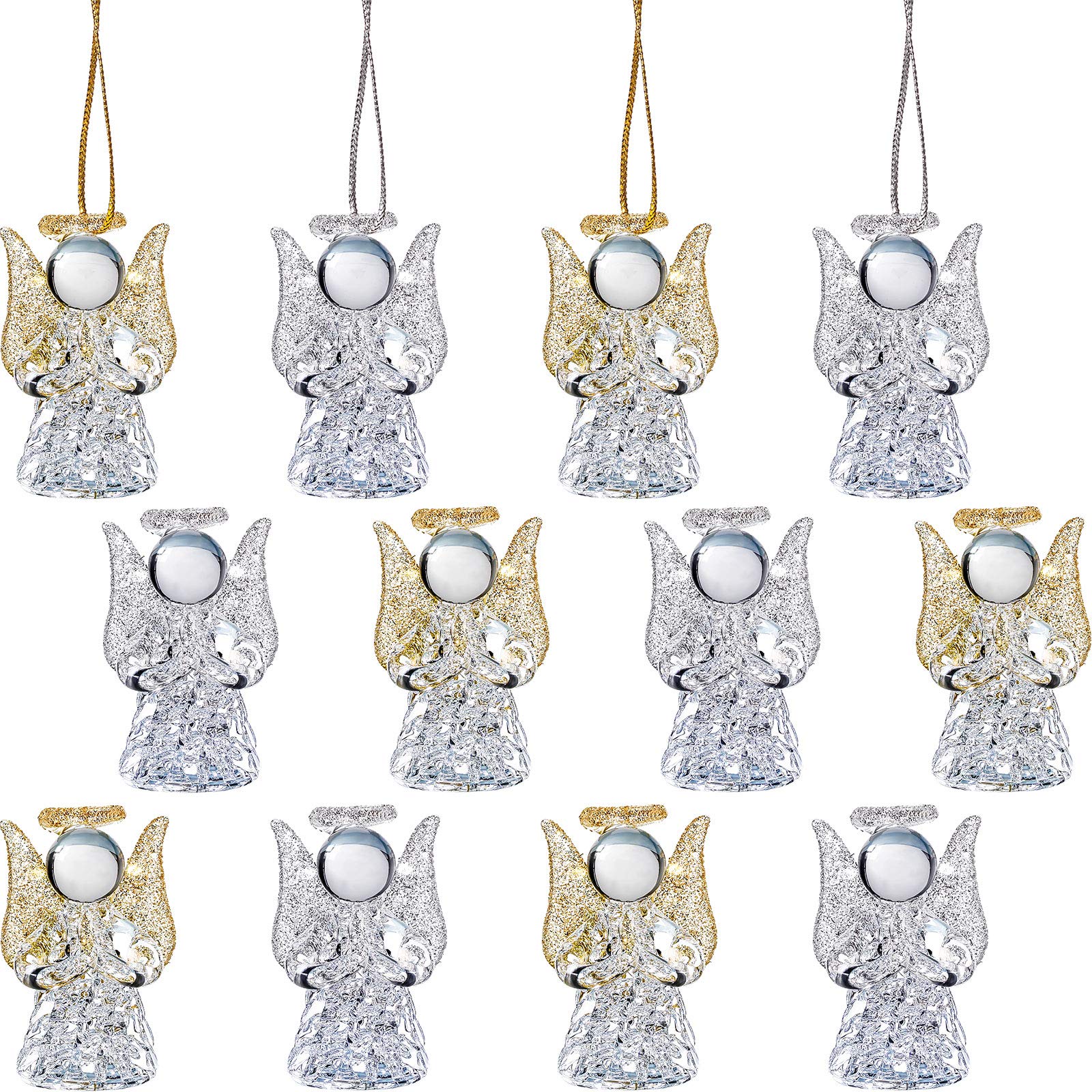 Sumind 12 Pieces Christmas Angel Ornament Mini Sized Clear Glass Hanging Angel Ornament Tree Hanging Angel Decoration for Christmas Tree Decor