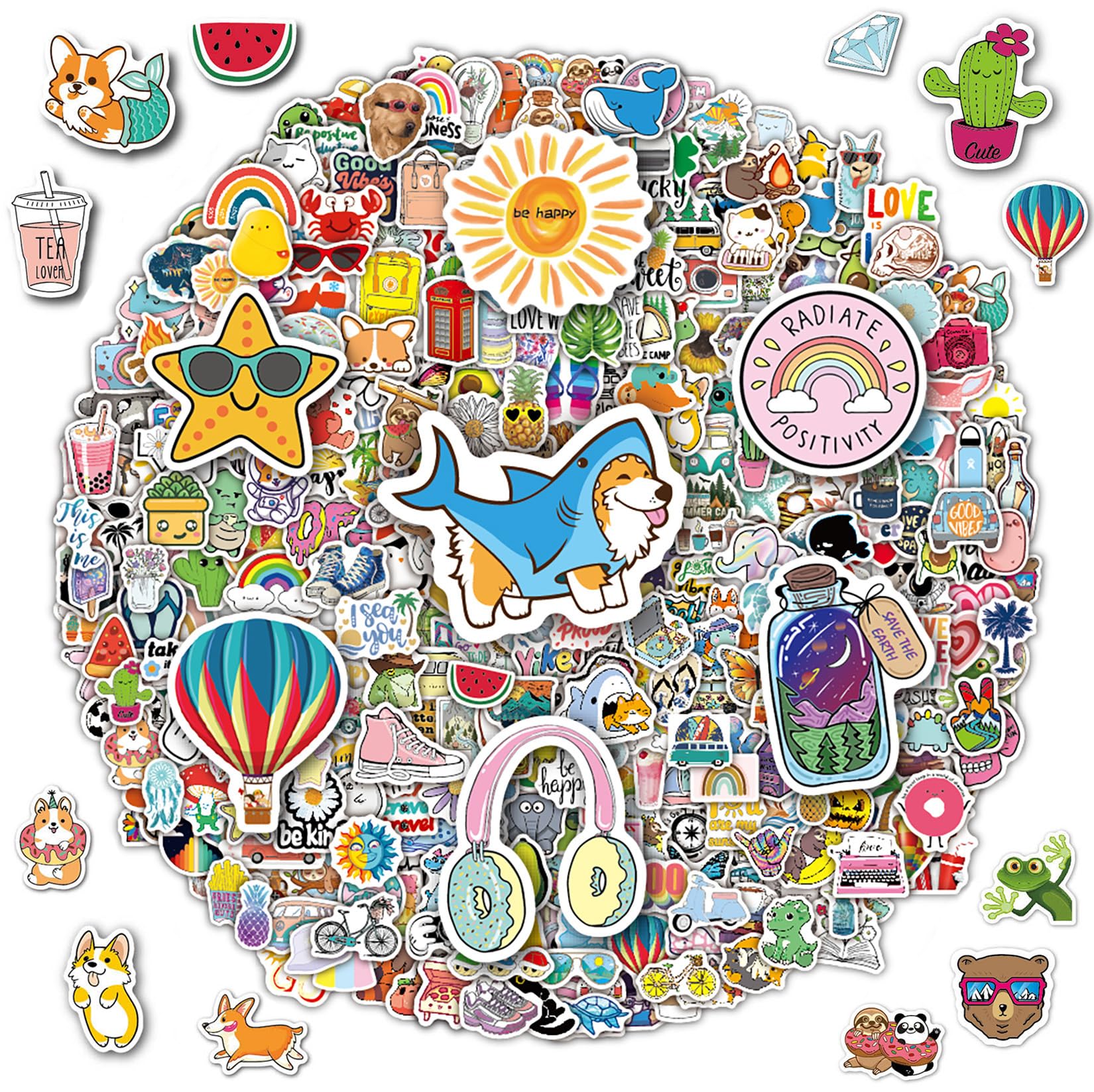 SYCARON 400 PCS Sticker Pack, Waterproof Mixed Stickers Funny Cute Animal Vinyl Stickers Pack Decals for Water Bottle, Laptop, Phone, Luggage, Skateboard Stickers for Adults Teens Girls Kids