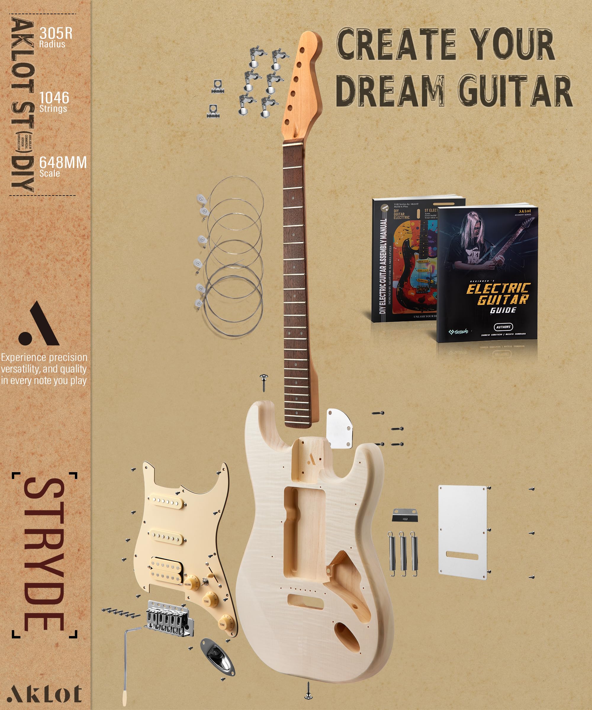 AKLOT Guitarra eléctrica DIY – Kit de guitarra eléctrica sin montar de primera calidad para entusiastas de la construcción de guitarras personalizadas