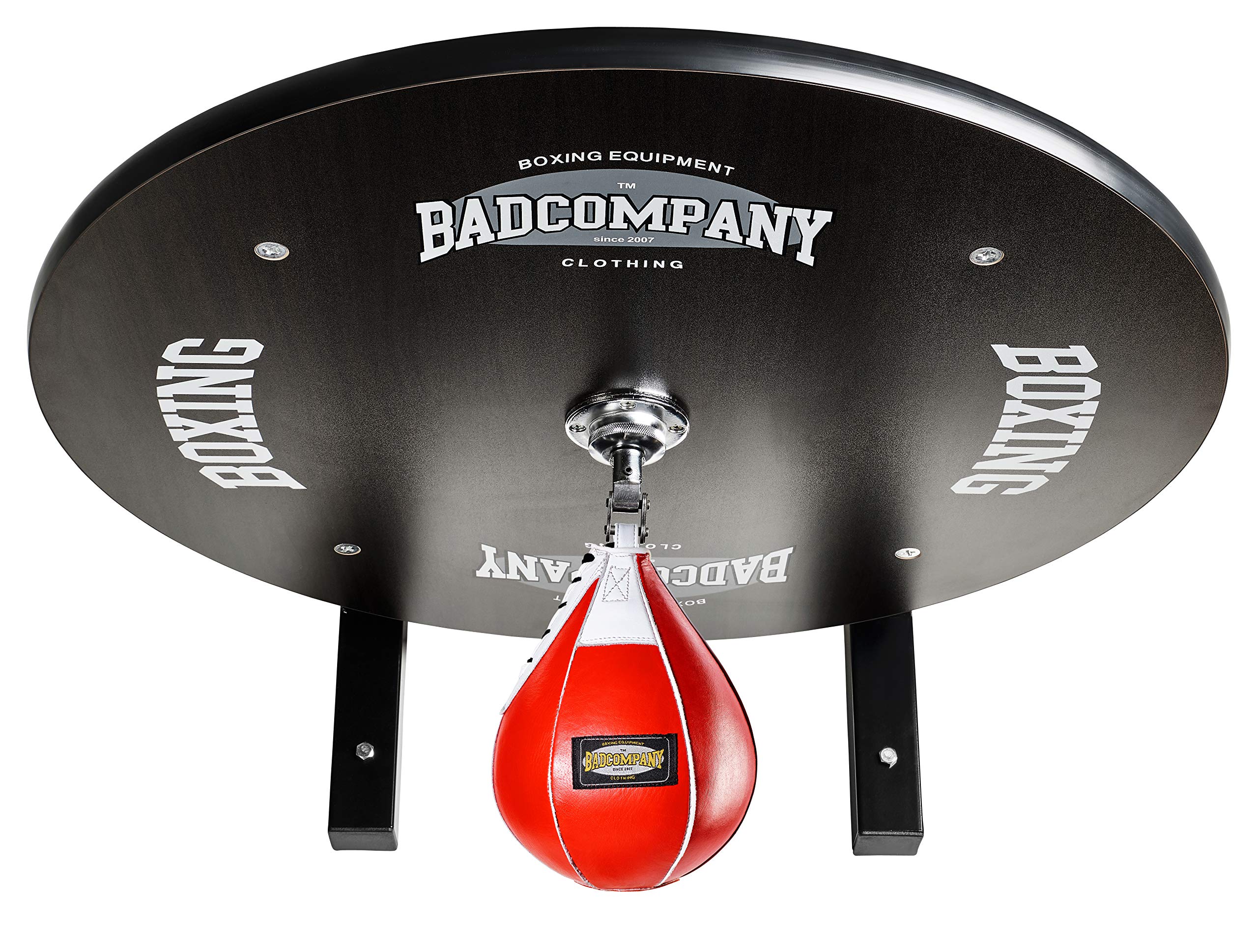 Profi Speedball Plattform Set inkl. Drehkugellagerung schwarz und Leder Boxbirne medium rot/Boxapparat für die Wandmontage BCA-39