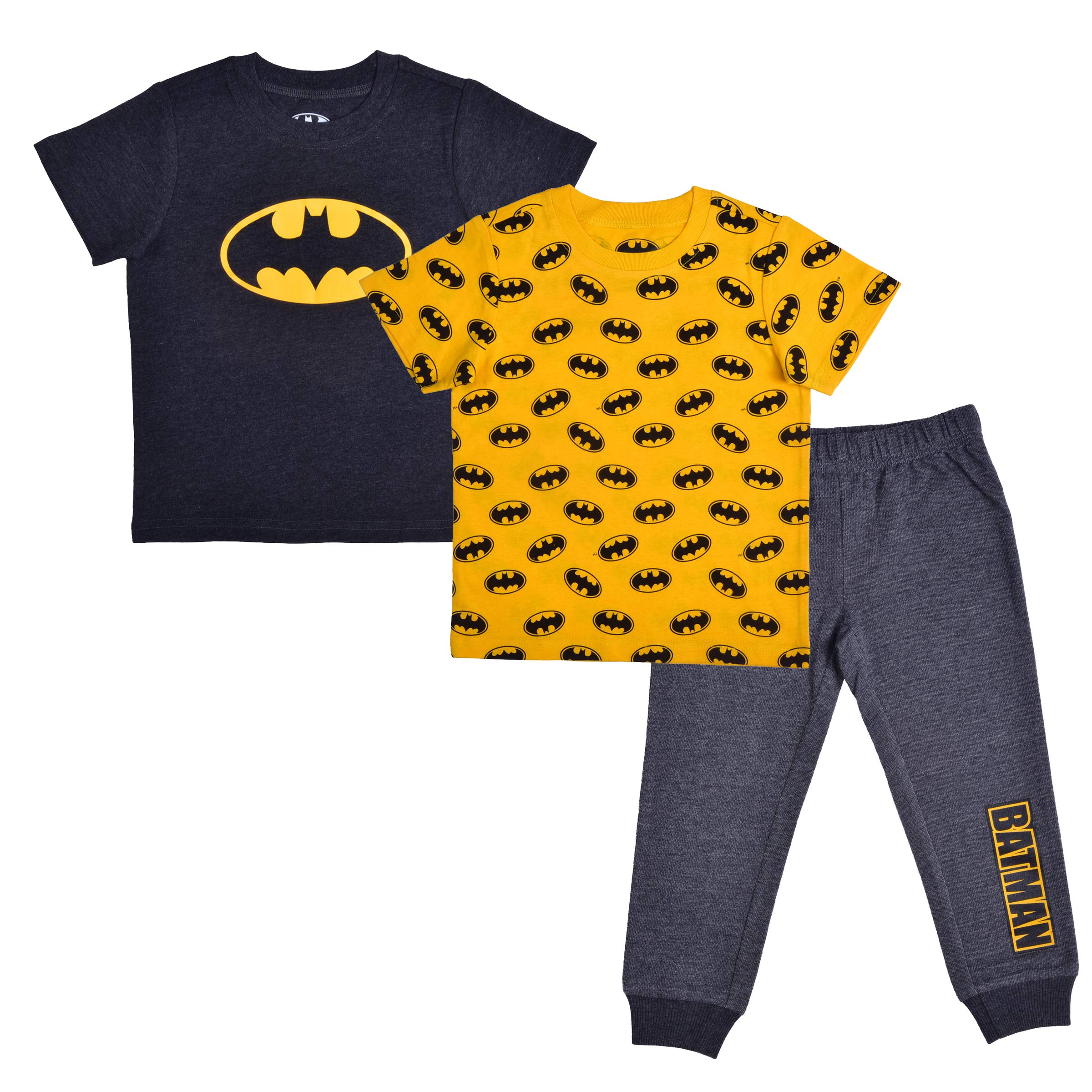 BATMAN Warner Bros 3-teiliges Jogger-Set für Jungen, Kurzarm-Shirts und Sporthosen