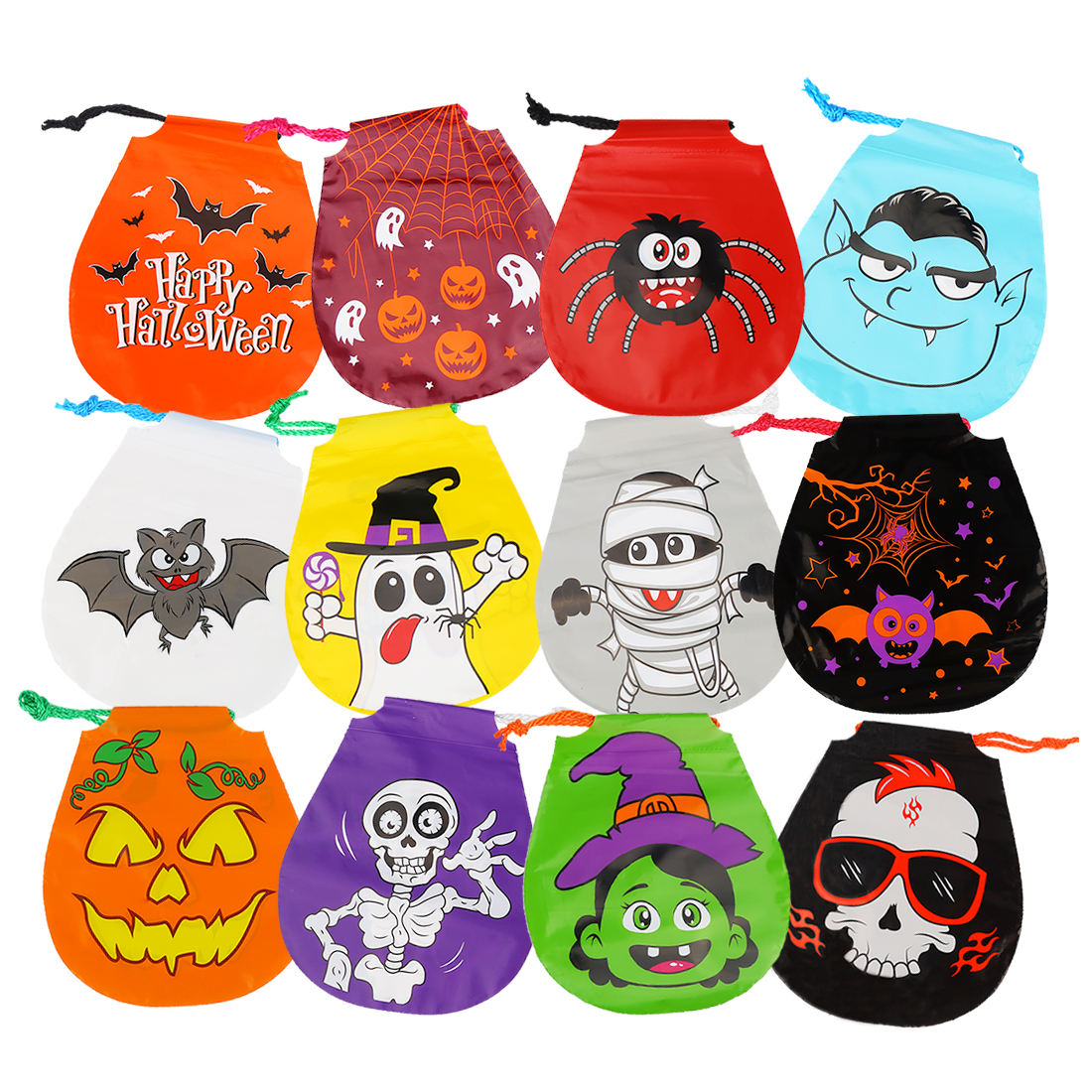 CCINEE 24-Pack Halloween Drawstring Goody Bags - 12 Styles Trick Or Treat Party Favor Bags
