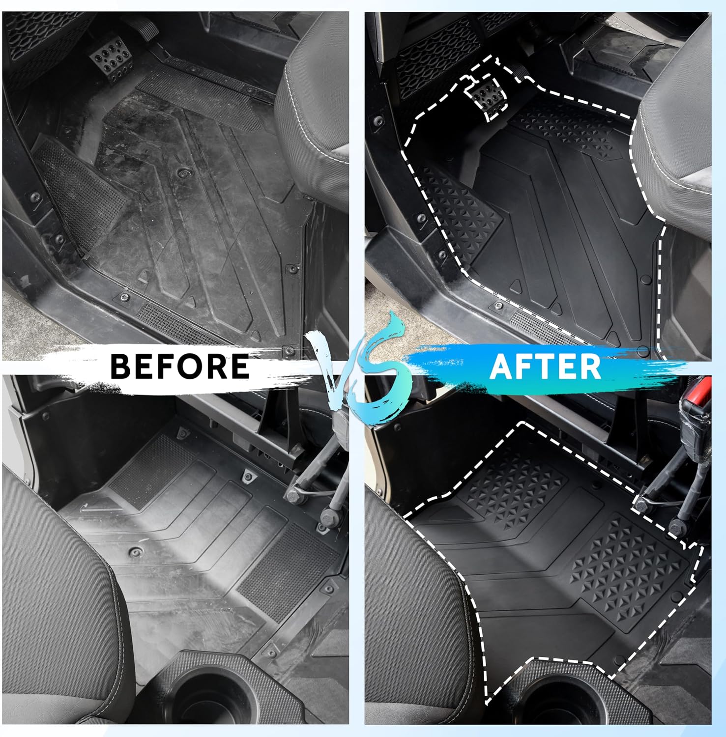 TPE Floor Mats for Polaris Ranger XD 1500, Front Rear Rubber Slush Liner All Weather Protection Mats for Polaris Ranger Crew XD 1500 Northstar Premium/Ultimate 2024 2025 Accessories (4PCS)