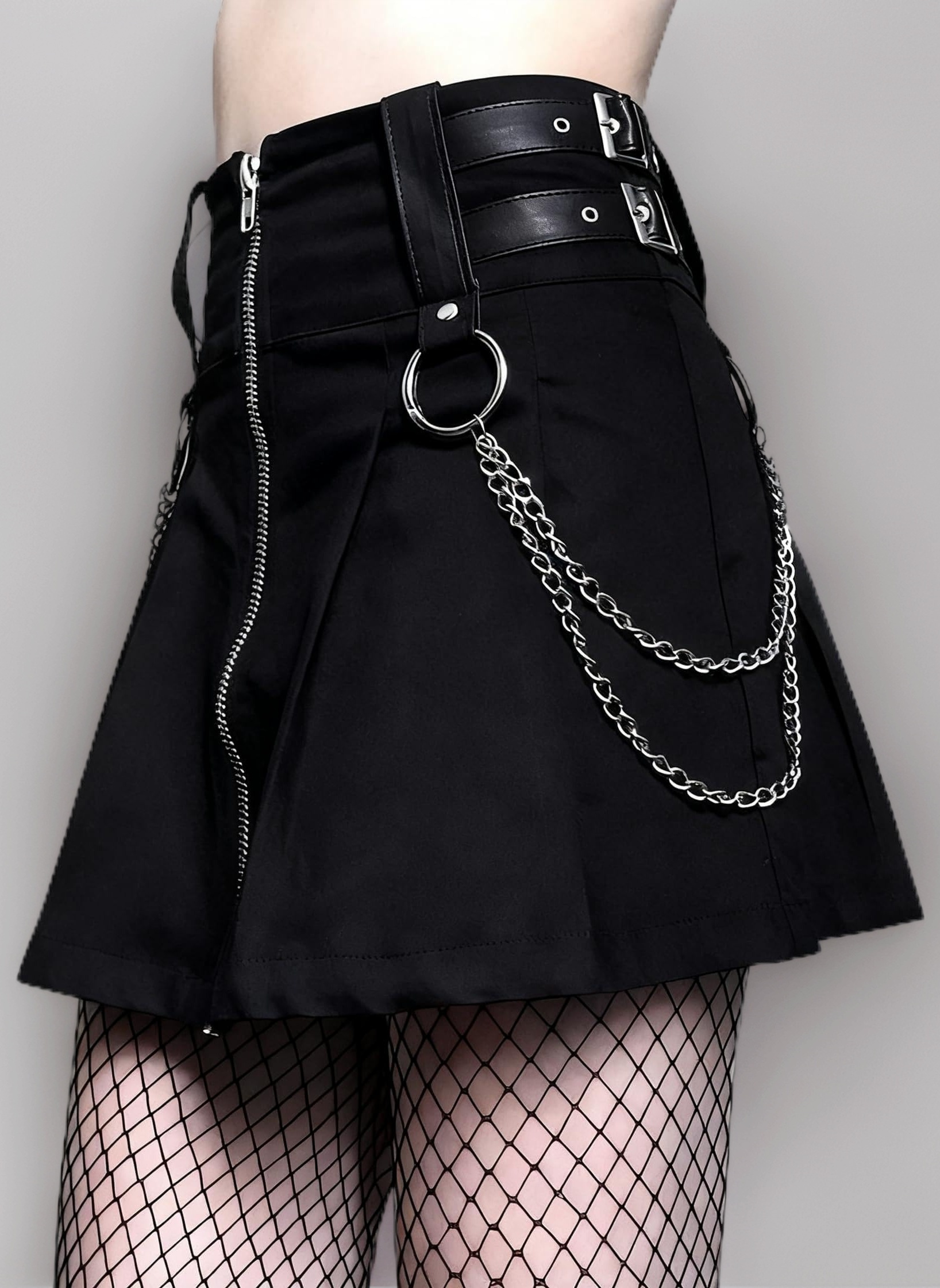 High Waist Women Mini Pleated Skirt Streetwear Gothic Cross Skirts Harajuku