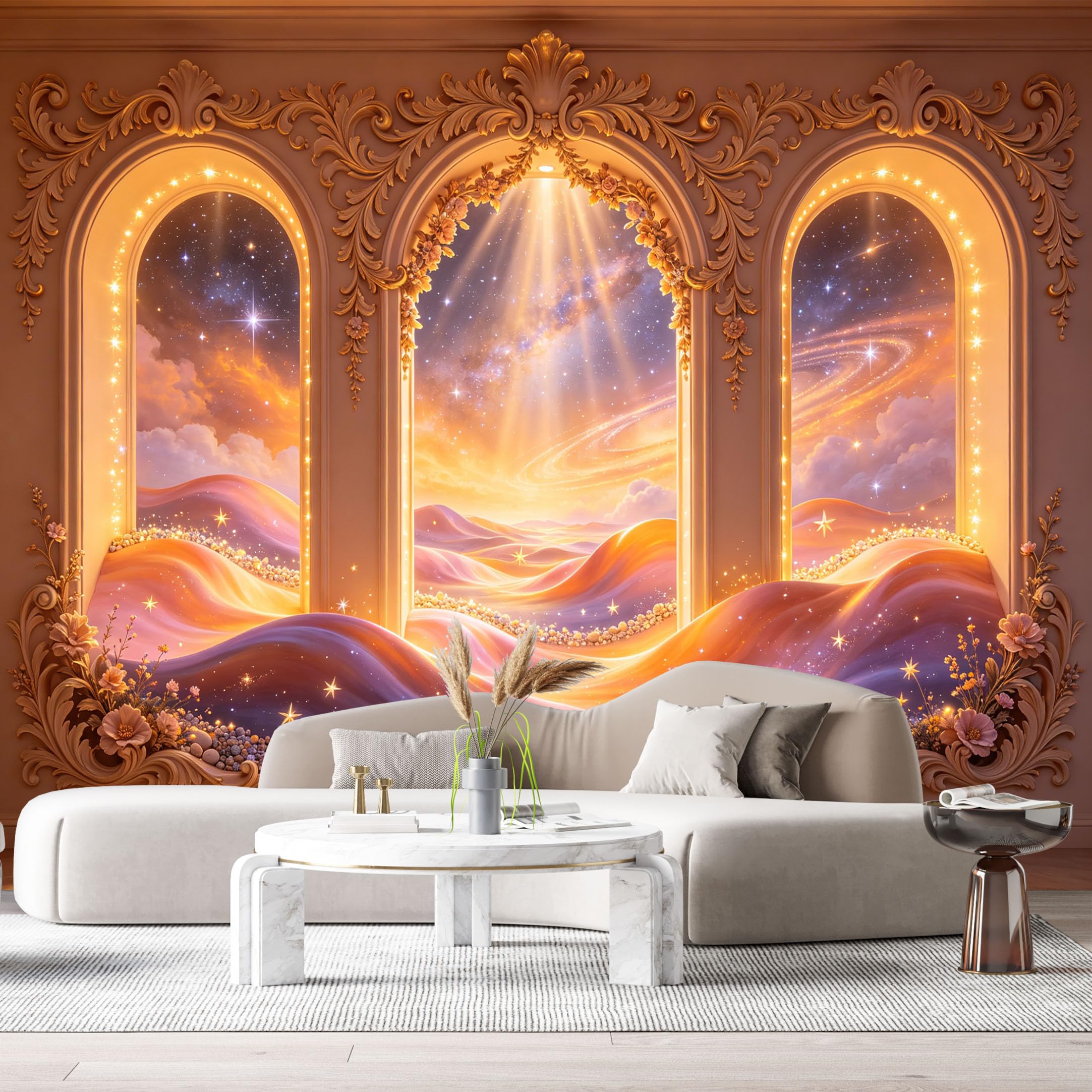 Custom Size Wall Murals Fantasy Cosmos Landscape 3D Trompe L'Oeil SelfAdhesiveWall Fabric Removable Wallpaper Wall Decor for Living Room Bedroom Bathroom