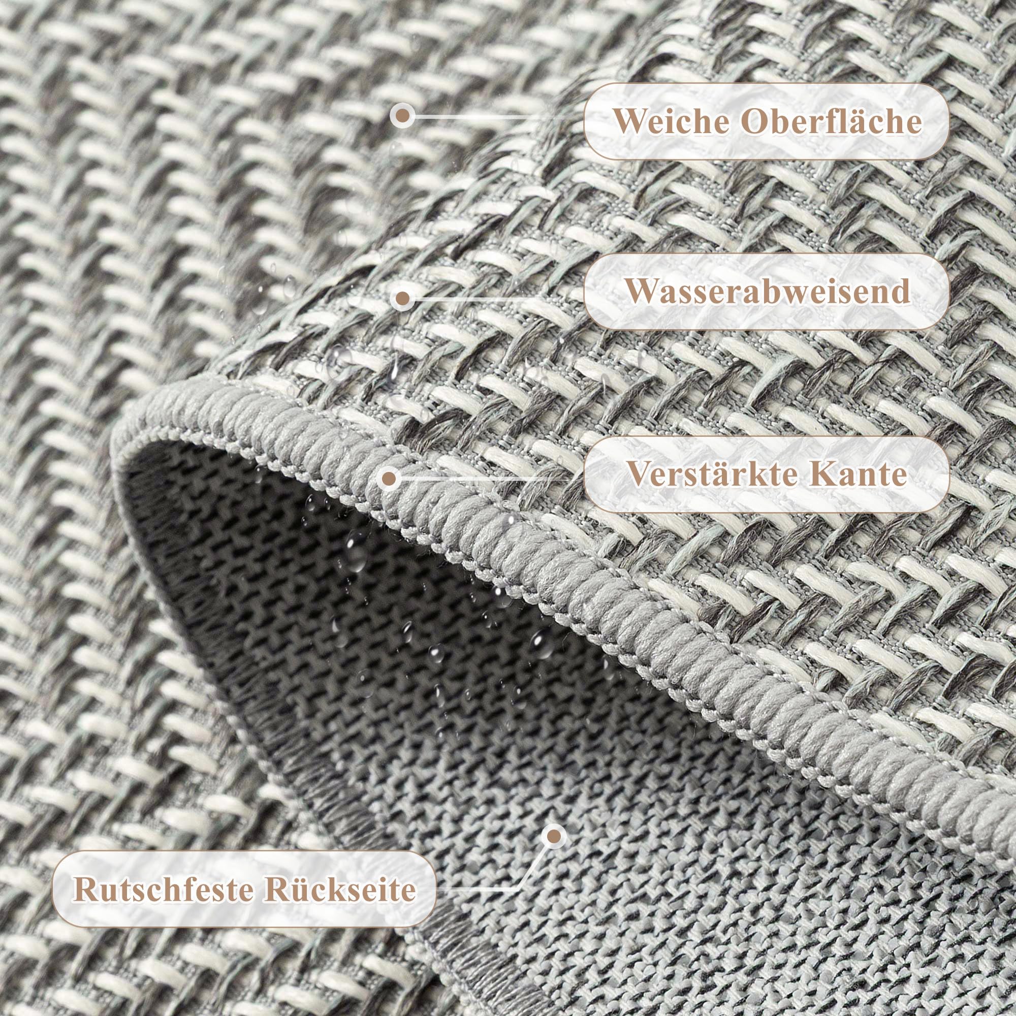 PureCozy Outdoor Teppich Wohnzimmer 160x230cm Outdoorteppich Wetterfest Balkon Grau Teppiche Jute Optik rutschfest Waschbarer Indoor Groß Carpet Garten Esszimmer Terrassen BüRo Rug