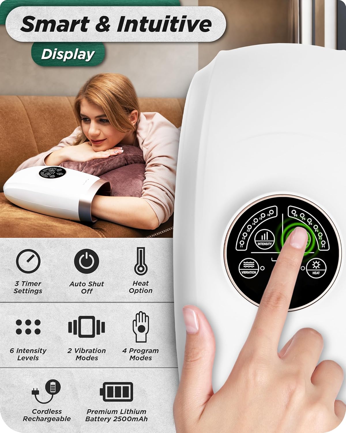 Lunix LX3 FSA Hand Massager, Heated Air Compression, for Arthritis & Carpal Tunnel Relief, Finger Numbness & Wrist Pain Relief, Cordless Rechargeable, Lunar White - Image 7