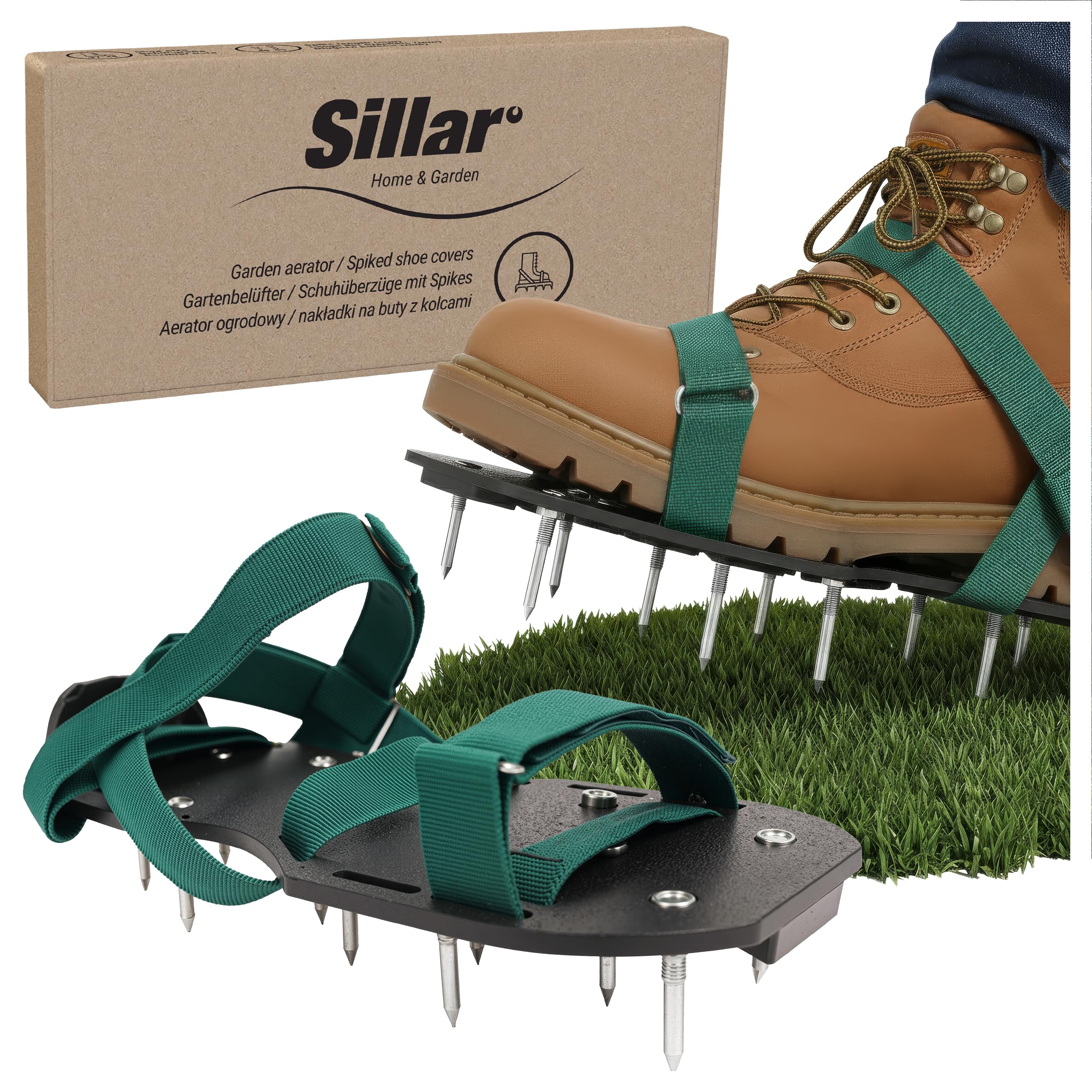 Sillar Chaussures à Clous avec Fermeture Réglable, Scarificateur Gazon 2 en 1 avec Pointes 55 mm et 40 mm, Durables pour Jardin, Sol, Pelouse, Chape et Revêtement, Pointures 37-48
