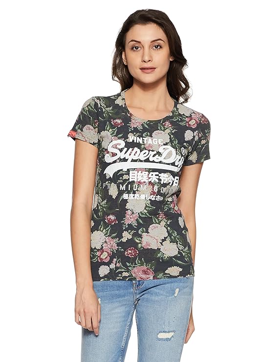 Buy Superdry Women's Floral TShirt (G10004XN_Charcoal Marl_L) at Amazon.in
