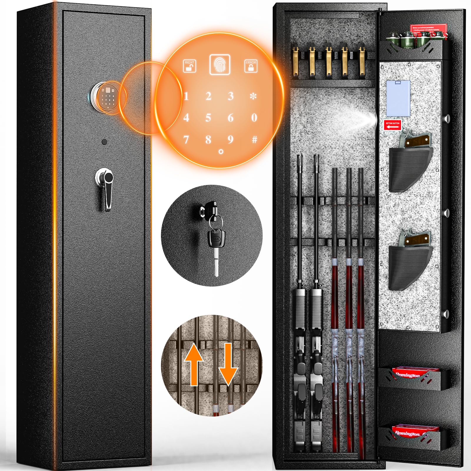 Pataku 4-5 Fingerprint Gun Safe, Gun Cabinets for Home Rifle and Shotgun, Gun Safes for Home Rifle and Pistols