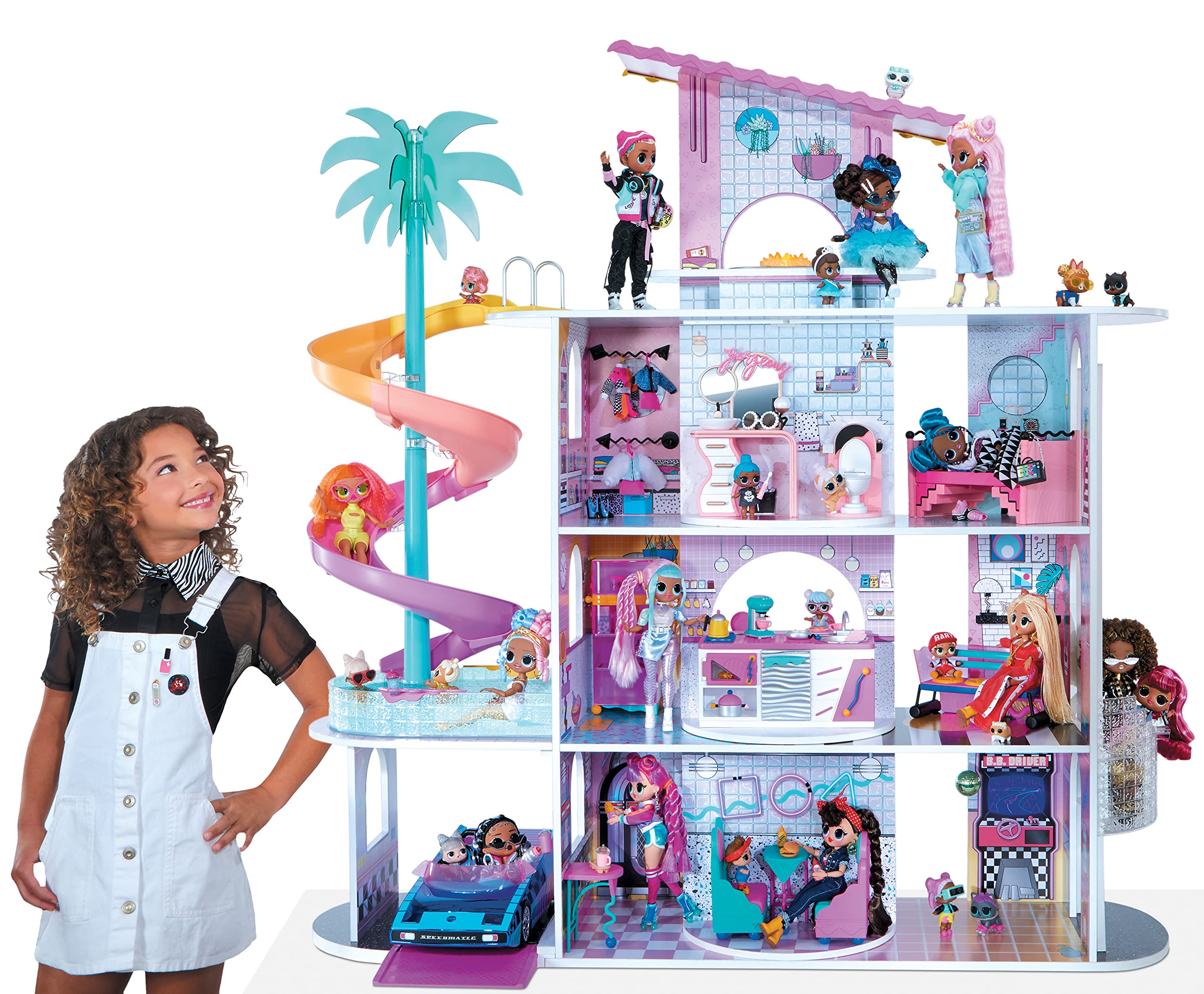 L.O.L. Surprise! OMG House of Surprises - 85+ Überraschungen, 4 Stories, 10 Räume - Inklusive Möbel, Accessoires und mehr - passend für LOL Surprise & OMG Dolls - Sammelpuppenhaus für Mädchen ab 3+