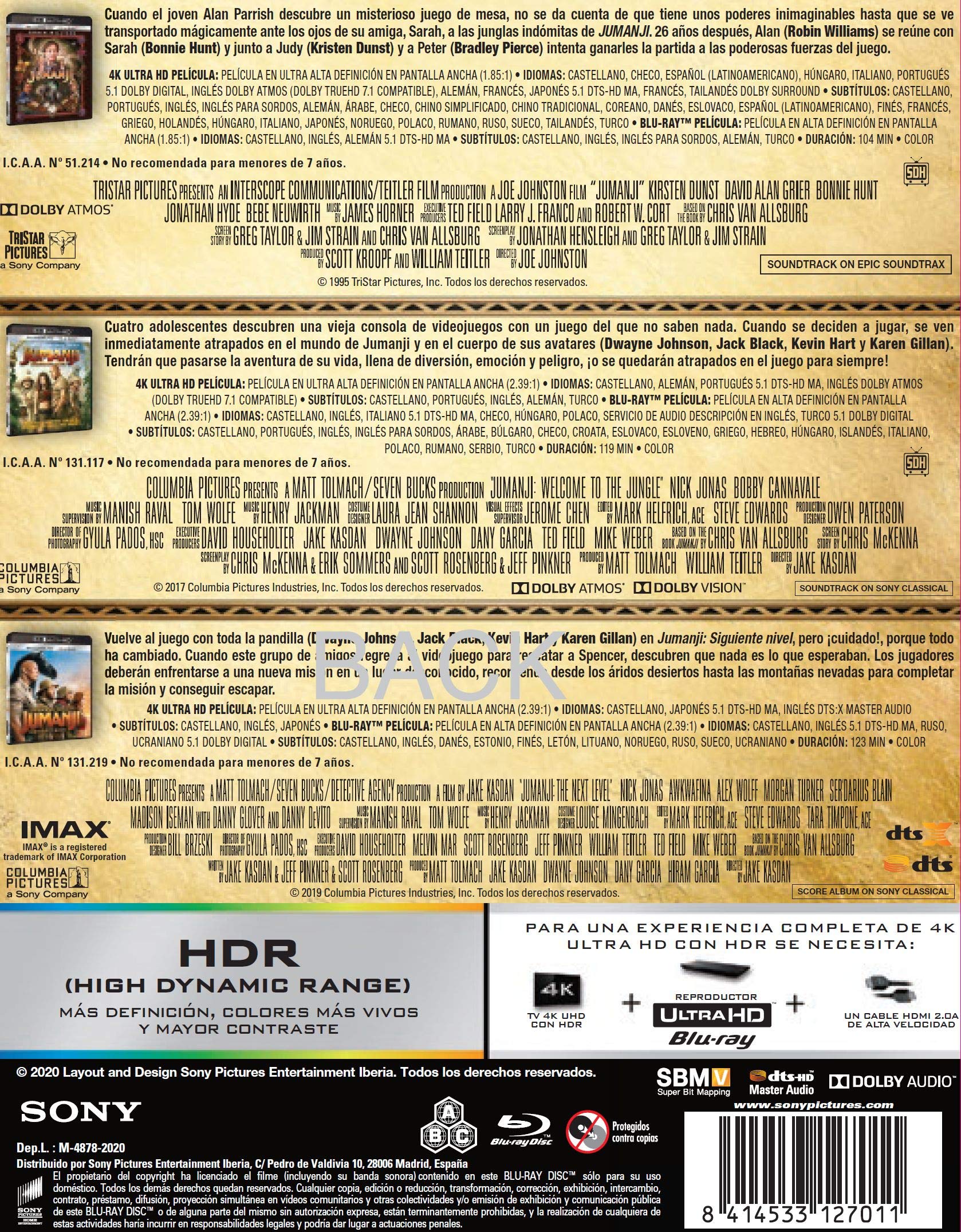 Jumanji: 1995 + Bienvenidos a la Jungla + El Siguiente Nivel (4K Ultra-HD + BD) [Blu-ray]