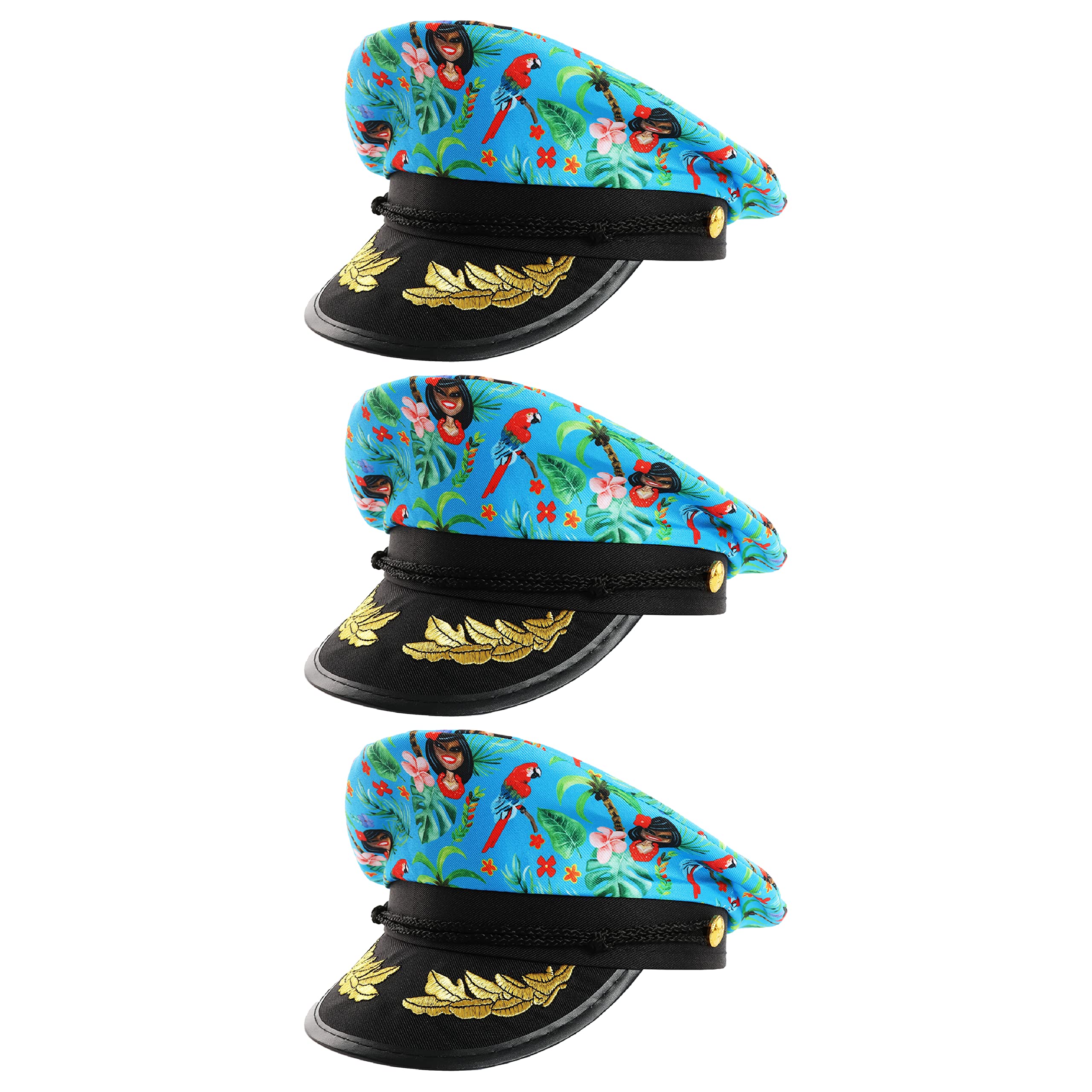 Hawaiian Blue Sailor Hat - Blue Hawaii Captain Cap - Perfect for Stag Dos Fancy Dress Summer Beach Party Wear Accessory - Pack of 3