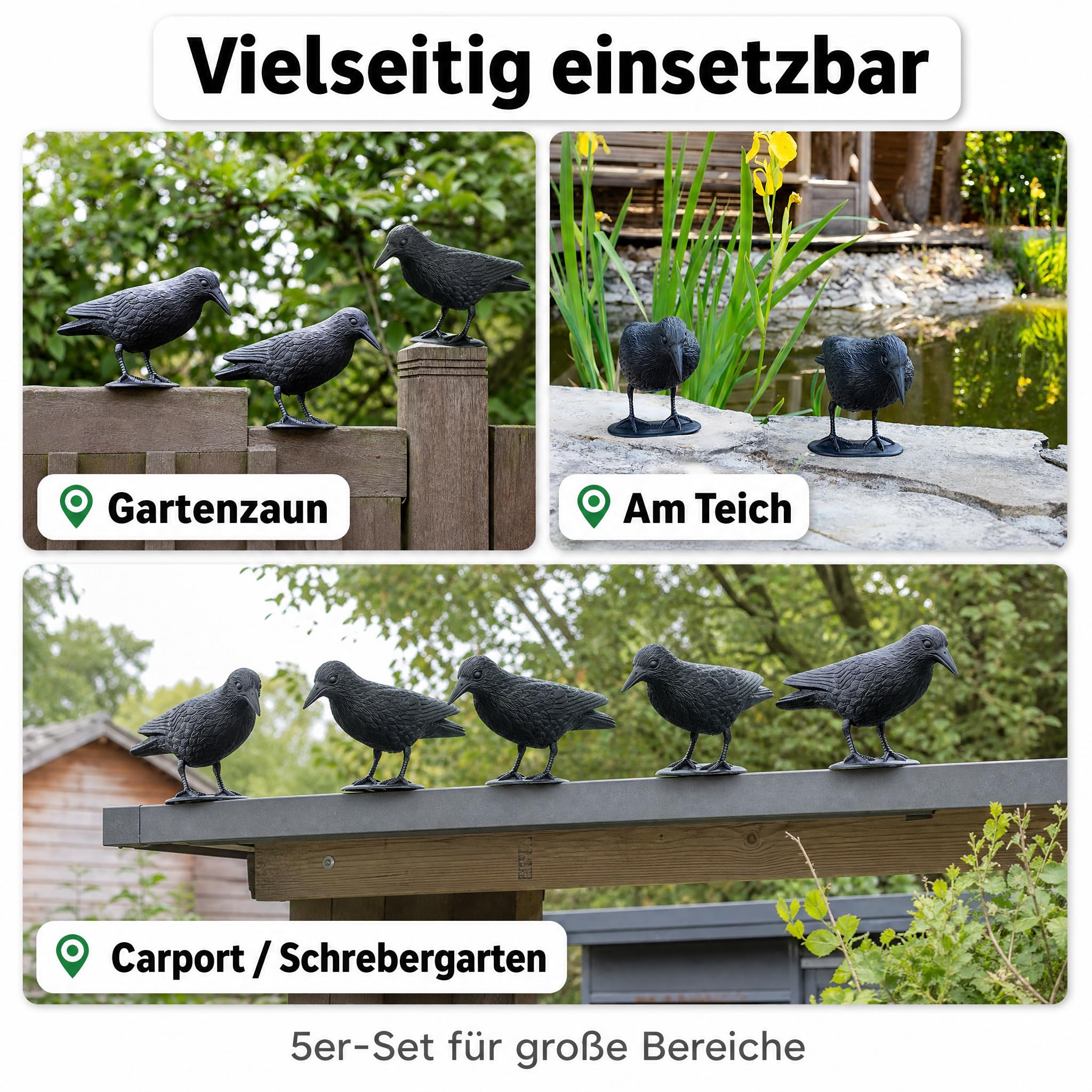 Brandsseller Corvo Nero in Plastica 36 x 20 cm Repellente per Piccioni Deterrente per Uccelli Contro Piccoli Uccelli e Piccioni Spaventatore per Animali - Set da 3