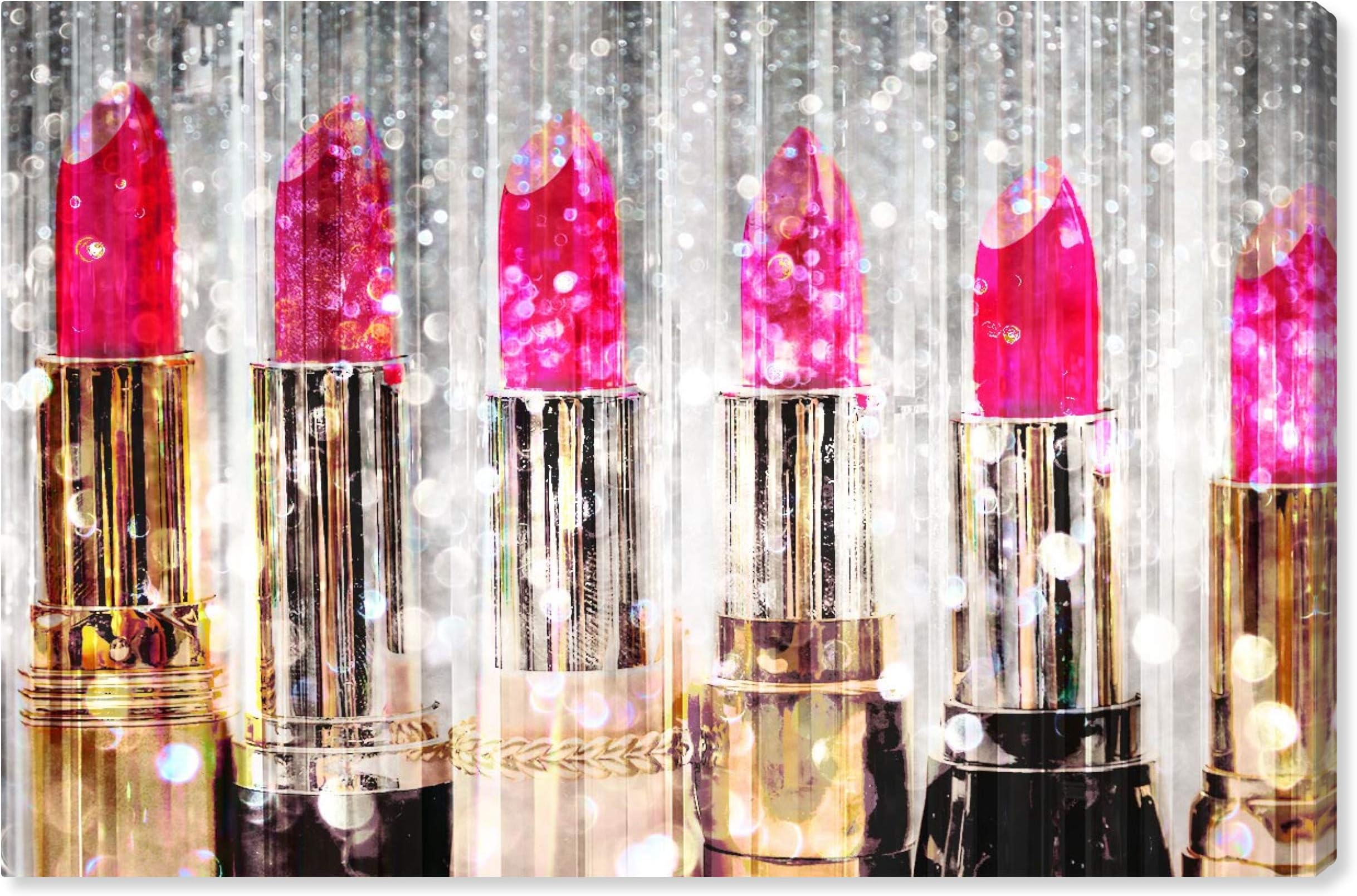 The Oliver Gal Artist Co. Fashion and Glam Modern Wrapped Canvas Wall Art Lipstick Collection Living Room Bedroom and Bathroom Home Decor 30 in x 20 in Pink and Gold