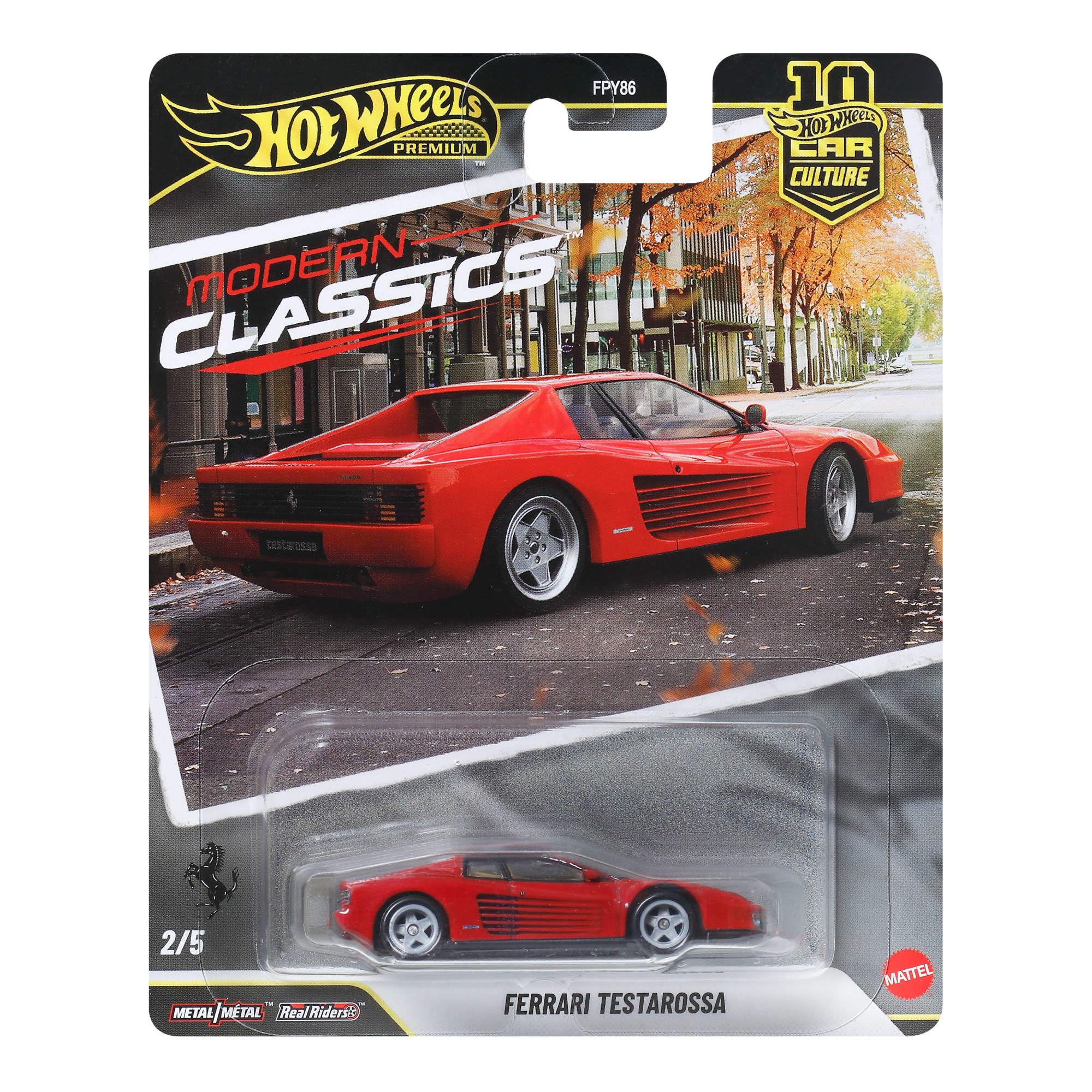 Hot Wheels Premium Car Culture Testarossa 1:64 modellino da collezione telaio in metallo Real Riders JKF00