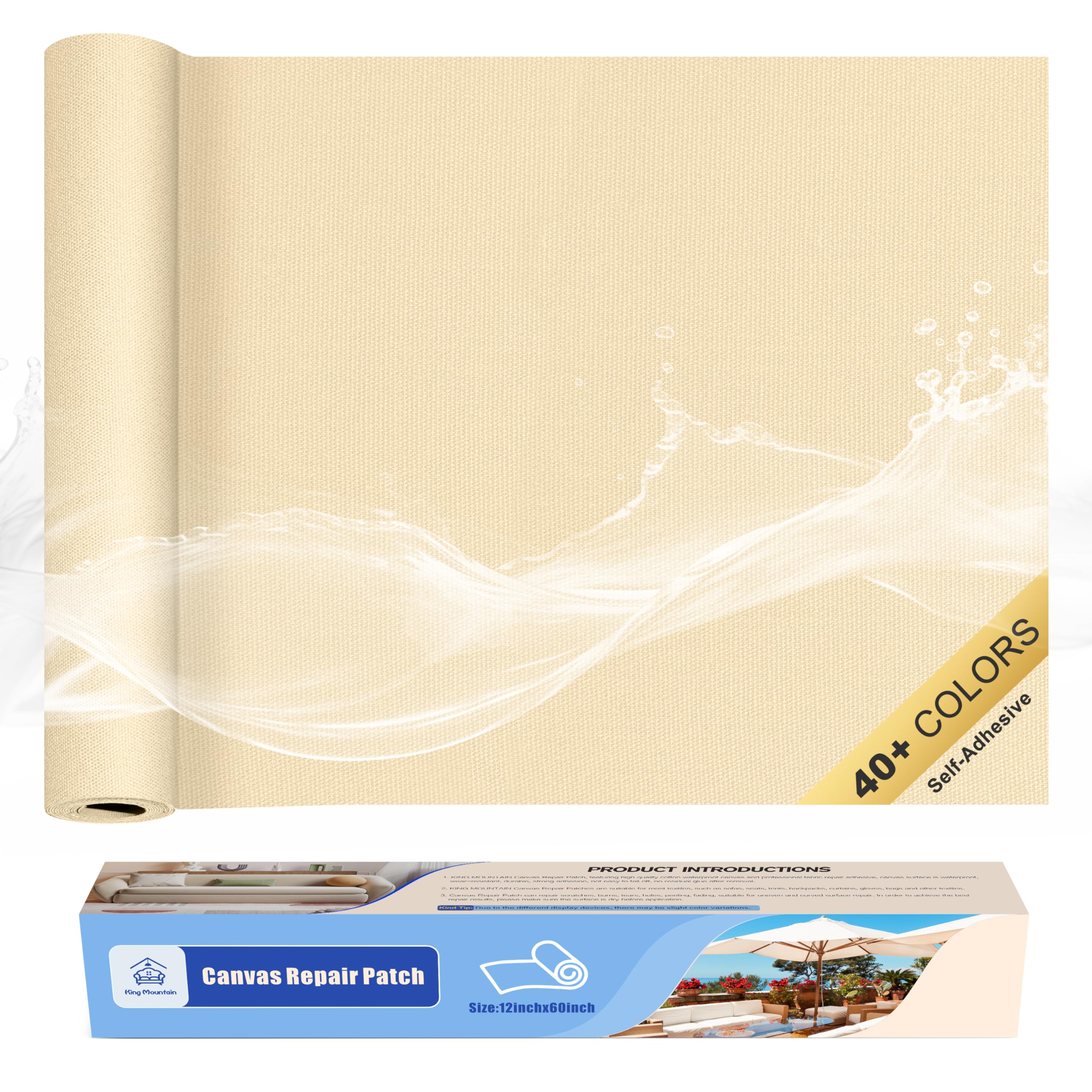 KING MOUNTAIN Canvas Repair Tape,Outdoor Gear Patch, 12×60 Inches,Waterproof,Self-Adhesive for Repairing Boat Covers,Sun Shades,Sofas,Tents,Lounge Chairs,Awnings (Beige2.0)