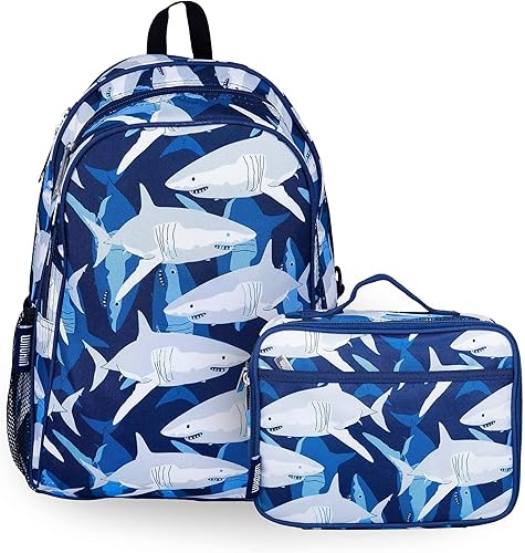 Wildkin Paquete de mochila para niños de 15 pulgadas con bolsa de almuerzo (tiburones)