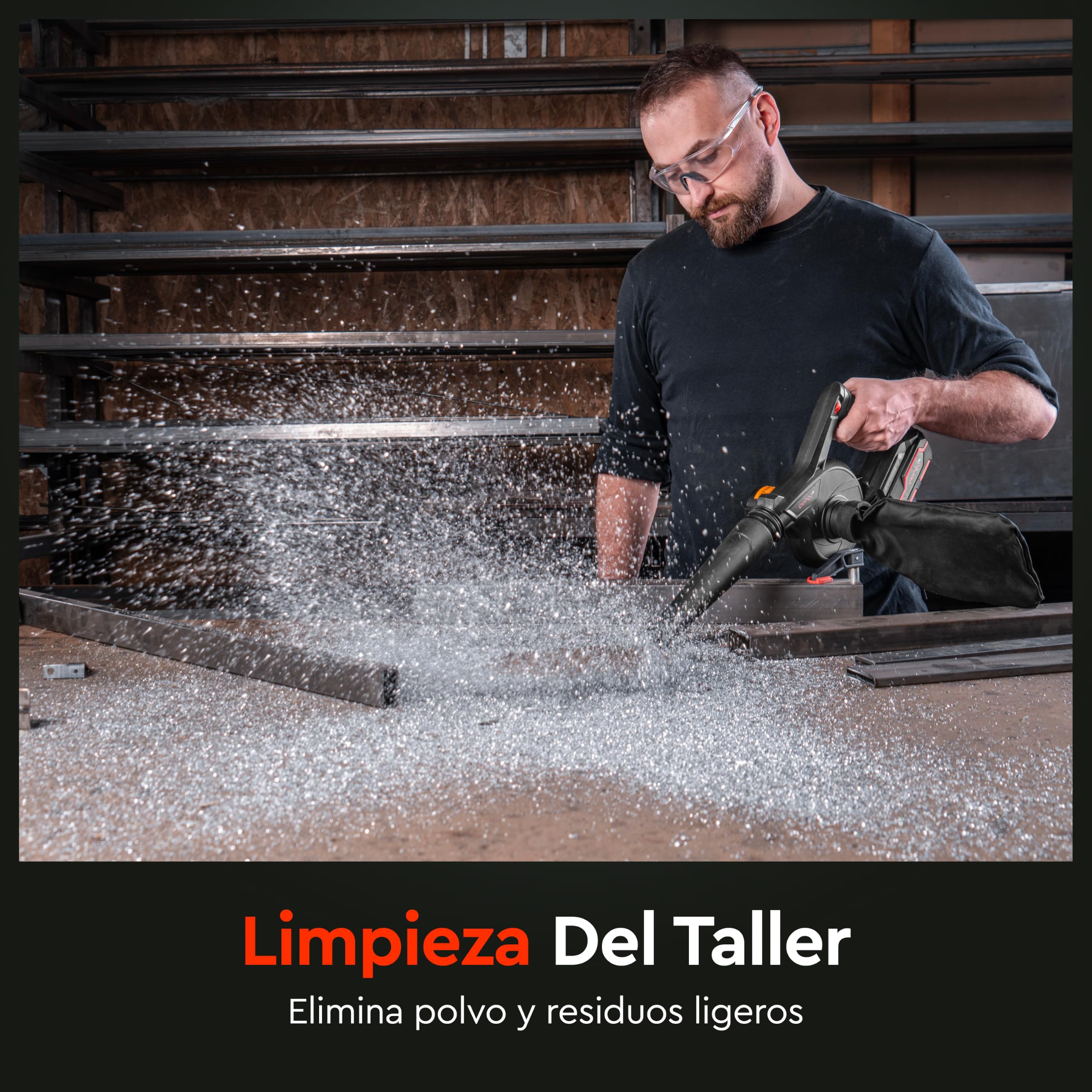 Soplador de Hojas a Batería DVB-200 - Sopla Hojas, Hierba Seca y Residuos Ligeros del Jardín - Muy Ligero de Solo 1 kg - hasta 240 km/h de Potencia - Incluye Batería de 4Ah y Cargador - por Dnipro-M