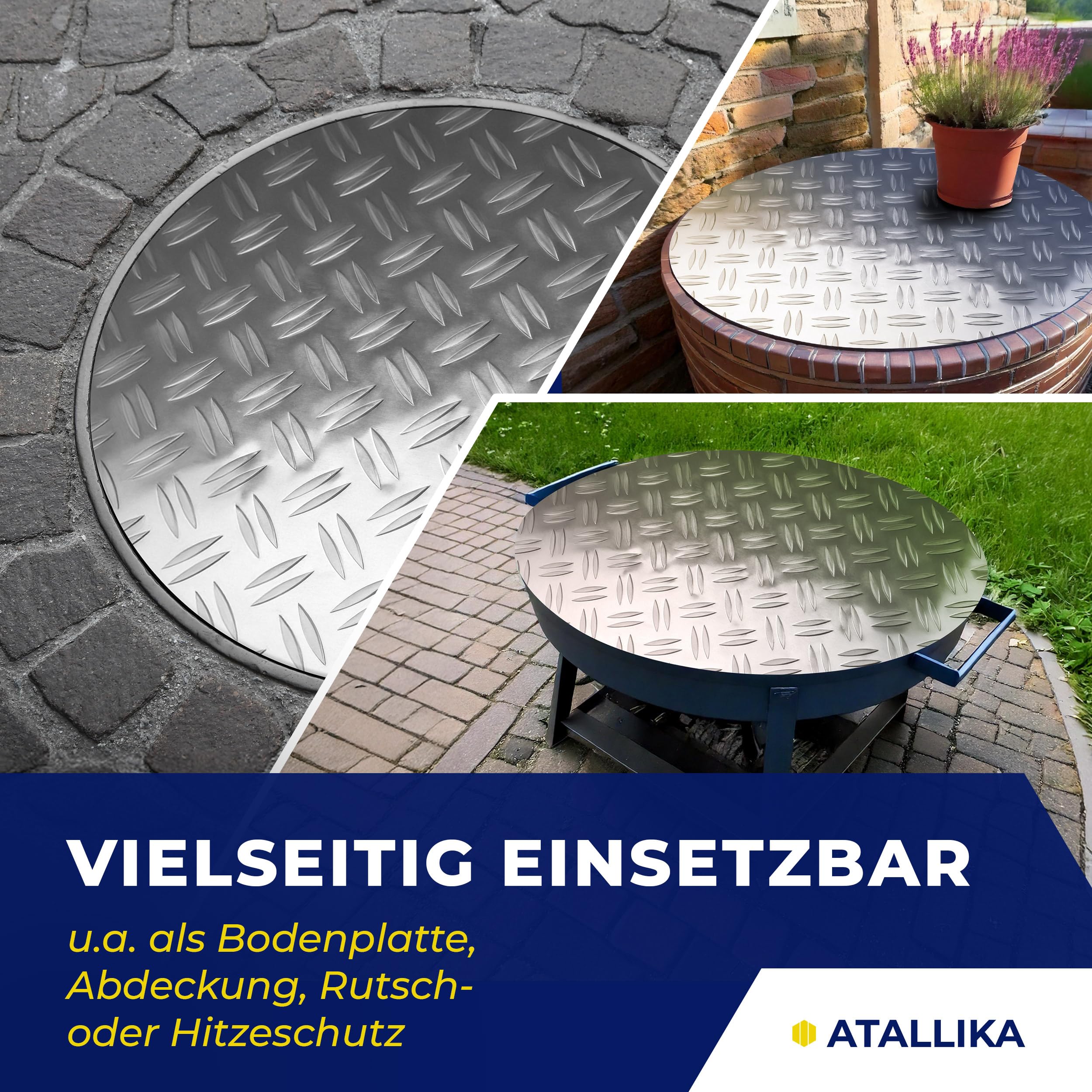 ATALLIKA Riffelblech Alu Rund 400 Mm – 2/4 Mm Dick, 2-Tränen-Struktur, Rutschhemmend, Wetterfest, Made In Germany