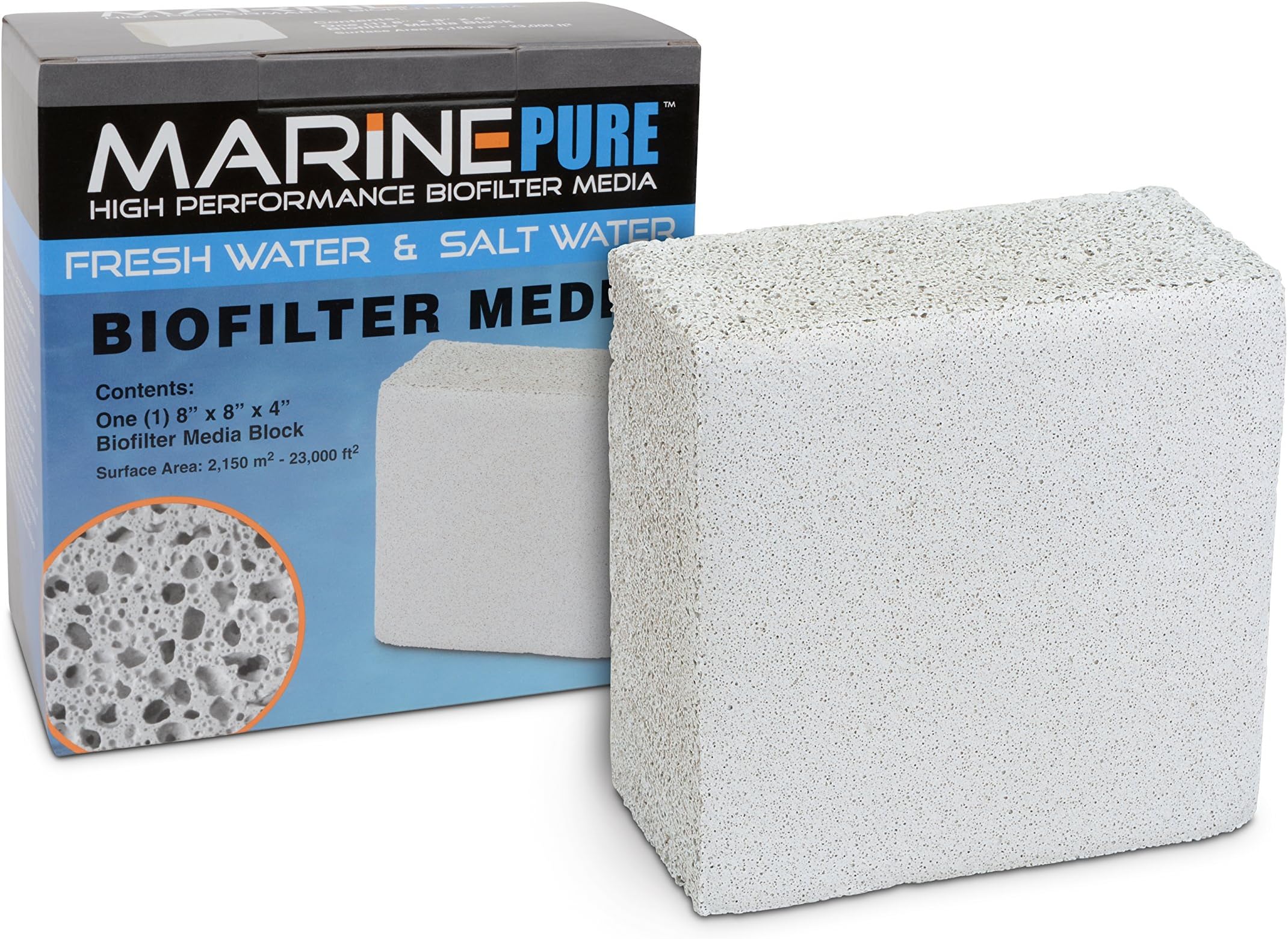 MarinePure CerMedia Block Bio-Filter Media for Marine and Freshwater Aquariums, 8 by 8 by 4-Inch
