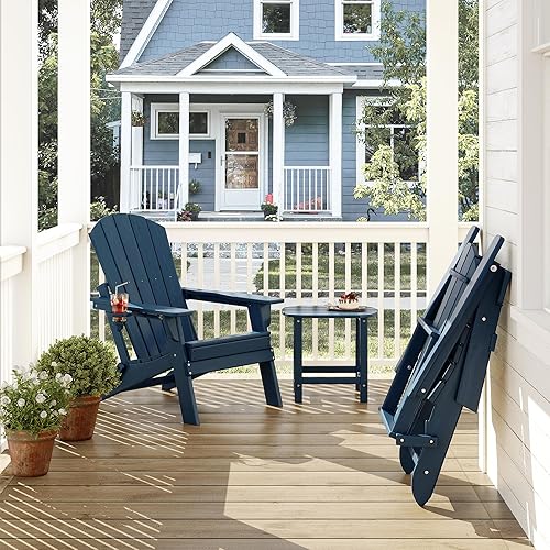 Miniatura 3 de Juego de 2 sillas plegables Adirondack con soporte para tazas, sillas de plástico HDPE resistentes a todo tipo de clima, sillas de patio al aire