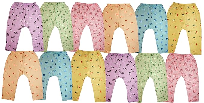 KIFAYATI BAZAR Kids Boys Girls Cotton Diaper Fit Pyjama Bottom Wear Pants Pack of 12