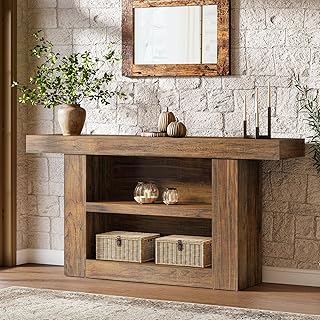 Tribesigns 63-Inch Console Table with Storage, 3-Tier Farmhouse Entryway Table with U-Shaped Base, Wooden Sofa Table Behind The Couch for Entrance, Hallway, Living Room Foyer, Brown