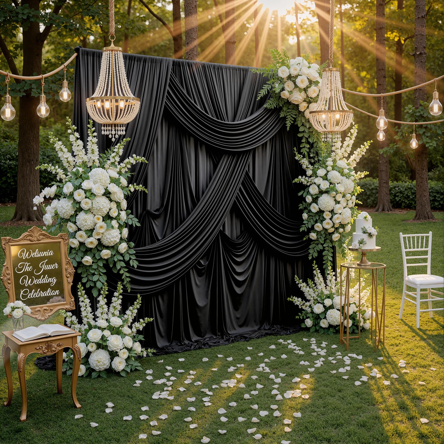 10ft x 10ft Wrinkle Free Black Backdrop Curtains for Parties, 2 Panels 5ftx10ft Polyester Photo Backdrop Drapes for Wedding Birthday Graduation Photography Background — view 8