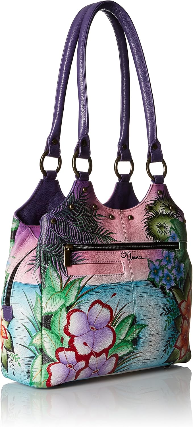 Anna by Anuschka Women's Hand Painted Genuine Leather Triple Compartment Medium Satchel