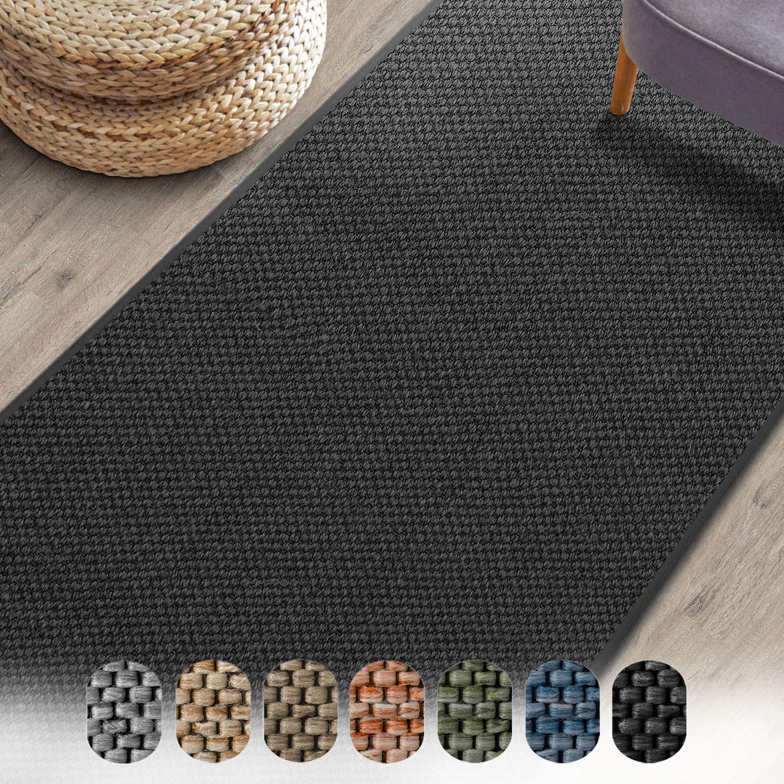 Floordirekt Sabang Carpet Runner, Woven Sisal Optic Living Room Rug Runner Area Rug, Hallway Bedroom Corridor Carpet, Durable and Versatile (Anthracite, 66 x 100 cm)