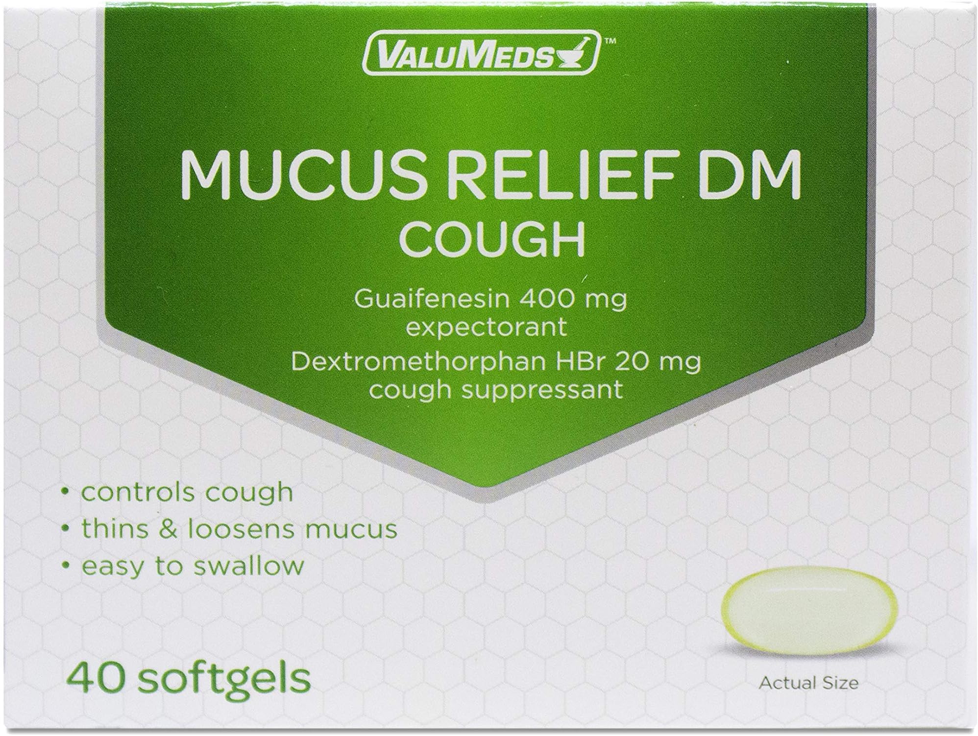 ValuMeds Mucus Relief DM Softgels (40 Softgels) Expectorant, Decongestant, and Cough Suppressant | Guaifenesin (400mg) and Dextromethorphan (20mg)