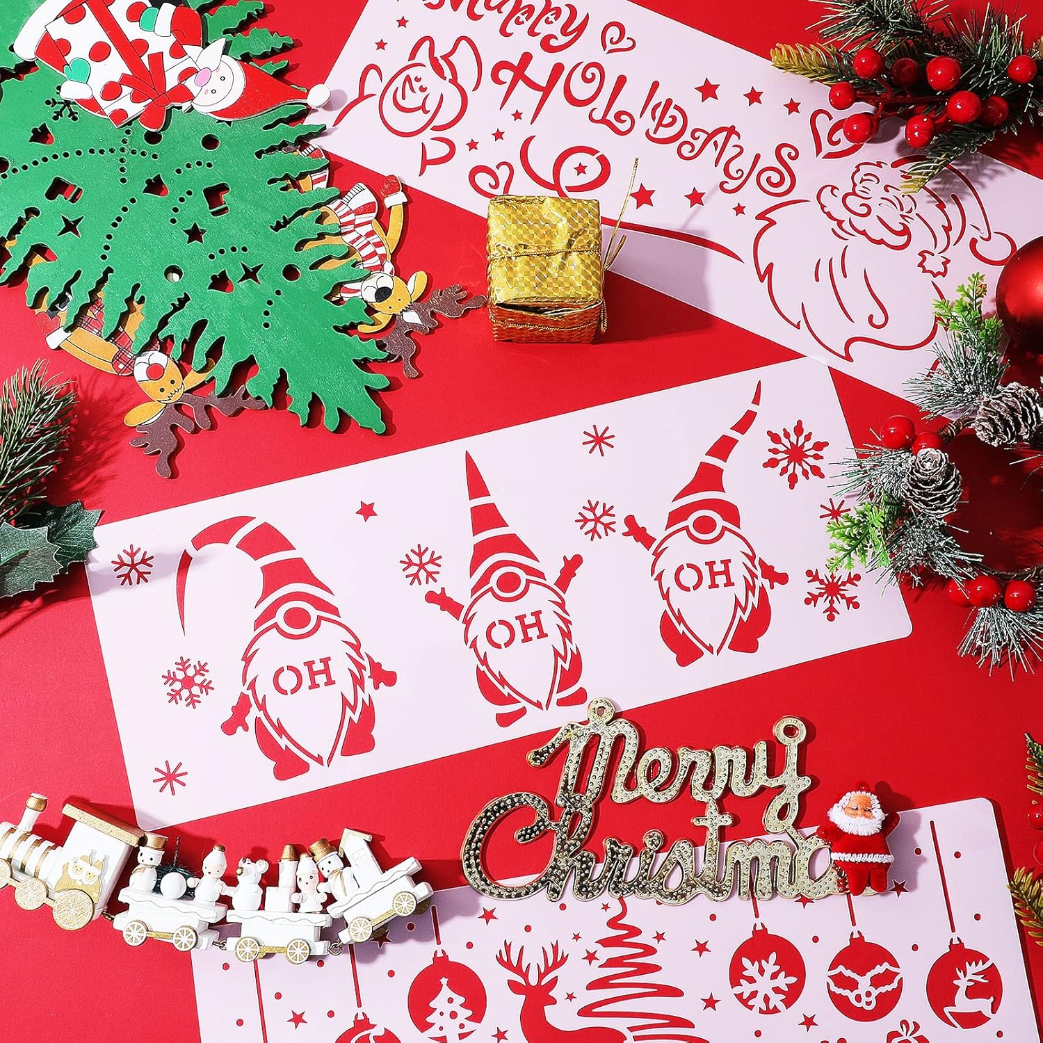 Buy 14 Pieces Large Christmas Stencils for Painting on Wood Reusable
