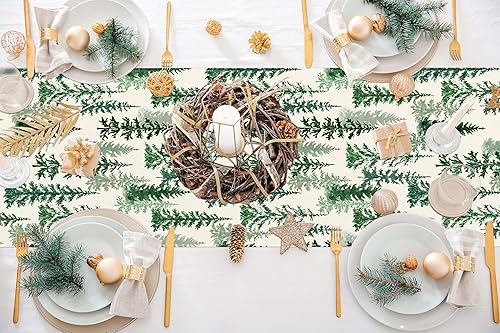 Miniatura 9 de Camino de mesa navideño de invierno de 13 x 72 pulgadas, decoración de mesa de árboles de pino verde para temporada de Navidad, vacaciones, casa de