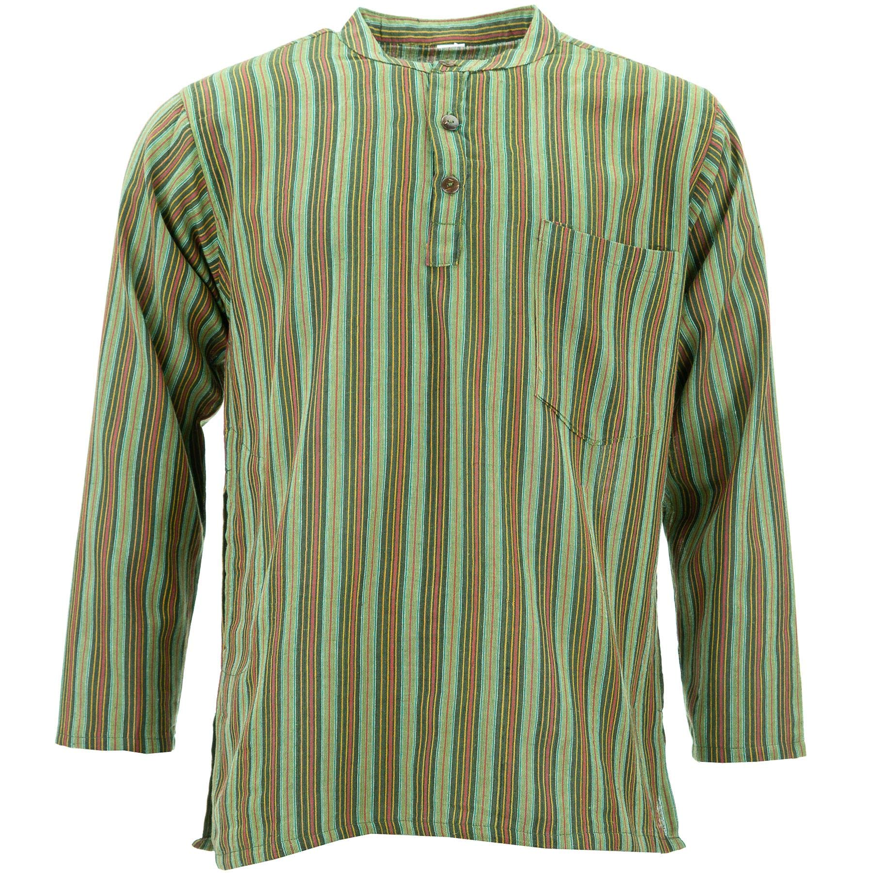 Loudelephant Green Stripe Cotton Grandad Collar Shirt - (4X-Large)
