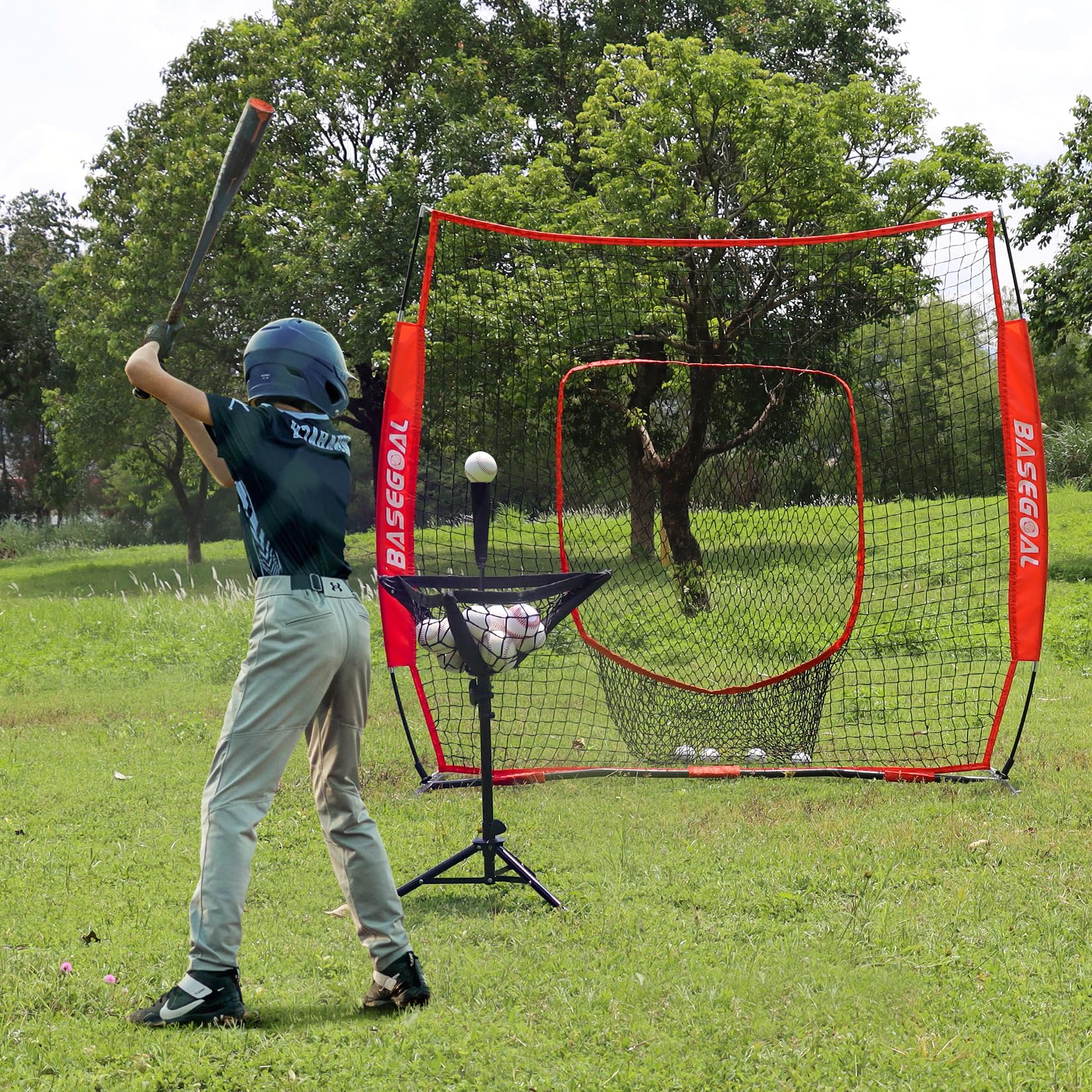 BaseGoal Batting Tee Baseball-T-Shirt, Softball-Reise-T-Shirt, tragbar, Stativ, Gummi-Tee für Schlagtraining, Übungen, mit Baseball-Caddy und Tragetasche