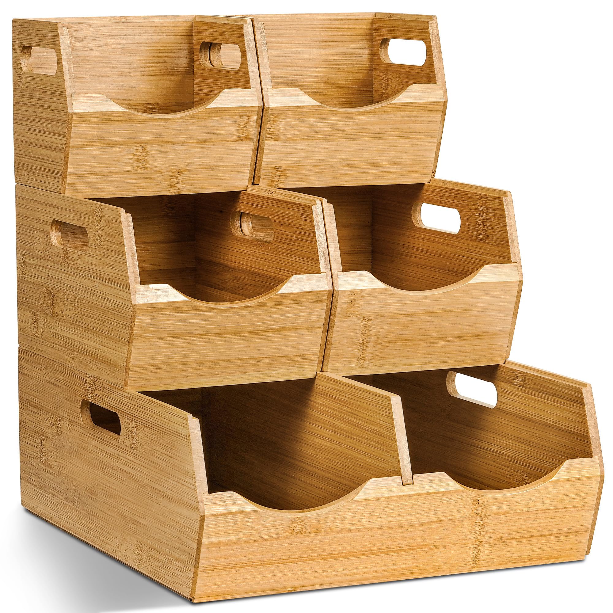 Photo 1 of [Upgraded] 3-tier Stackable Bamboo Pantry Storage Bins, Potato and Onion Storage Baskets with Handles, Removable Divider, Pantry Organizer Holder for Kitchen, Office, Cabinet, Fruit Storage