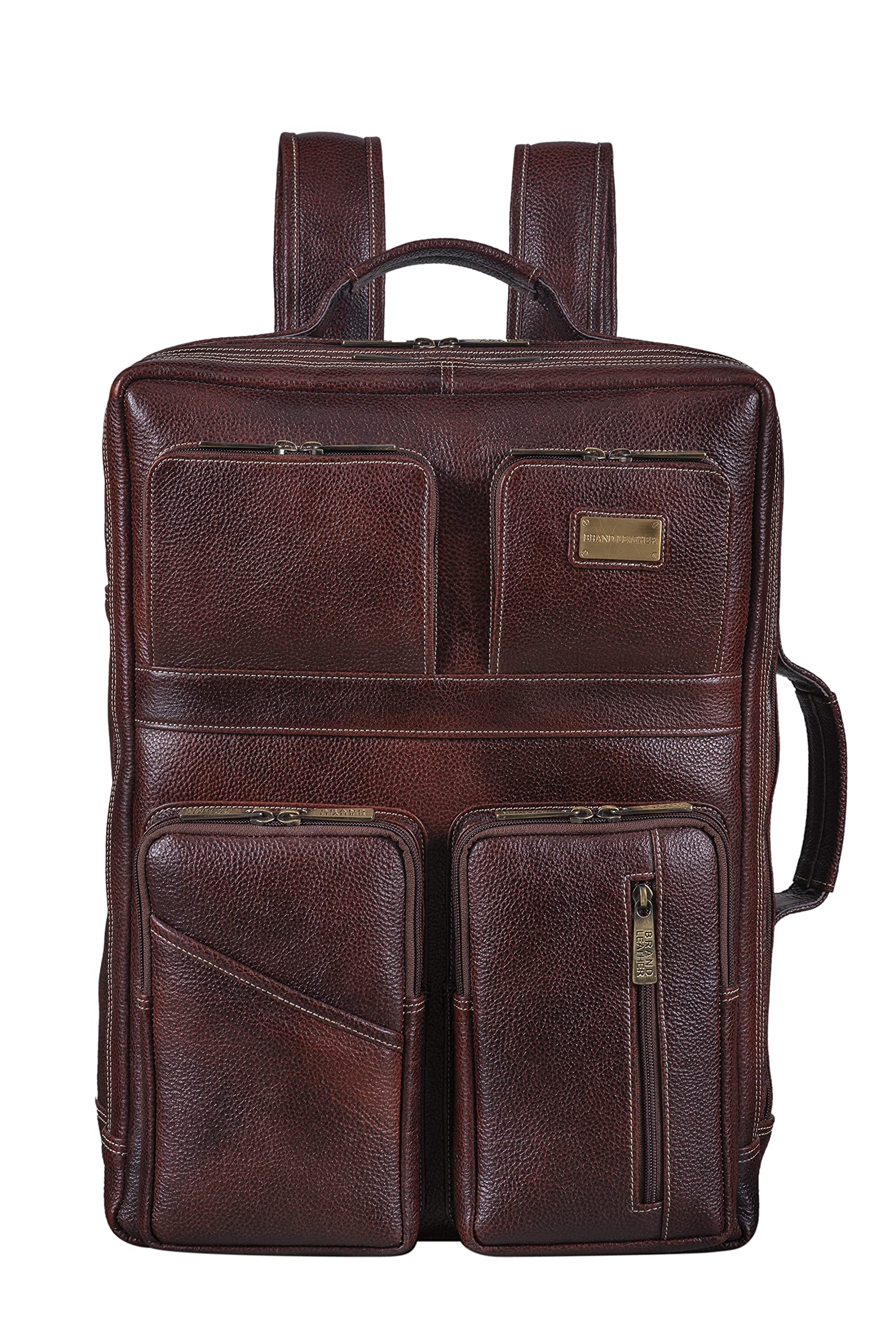 Vintage Full Grain 17 Inch Cow Hide Leather Laptop Backpack Casual Bookbag Daypack Camping Travel Rucksack Knapsack For Men Women (BROWN)