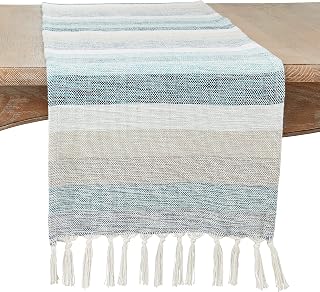SARO LIFESTYLE Striped Table Runner with Fringe - Woven Cotton Blend Table Runner for Dining Table, Kitchen Table, Farmhouse and Rustic Home Décor