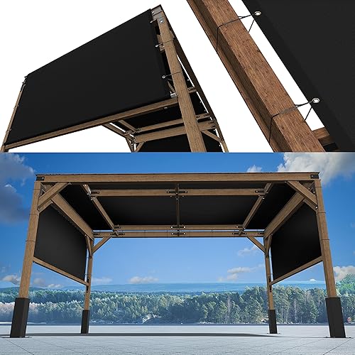 ShadeMart Cubierta de pérgola negra de 4 pies de ancho x 4 pies de largo, UPF50 con varillas y ojales de acero inoxidable, repuesto de toldo para