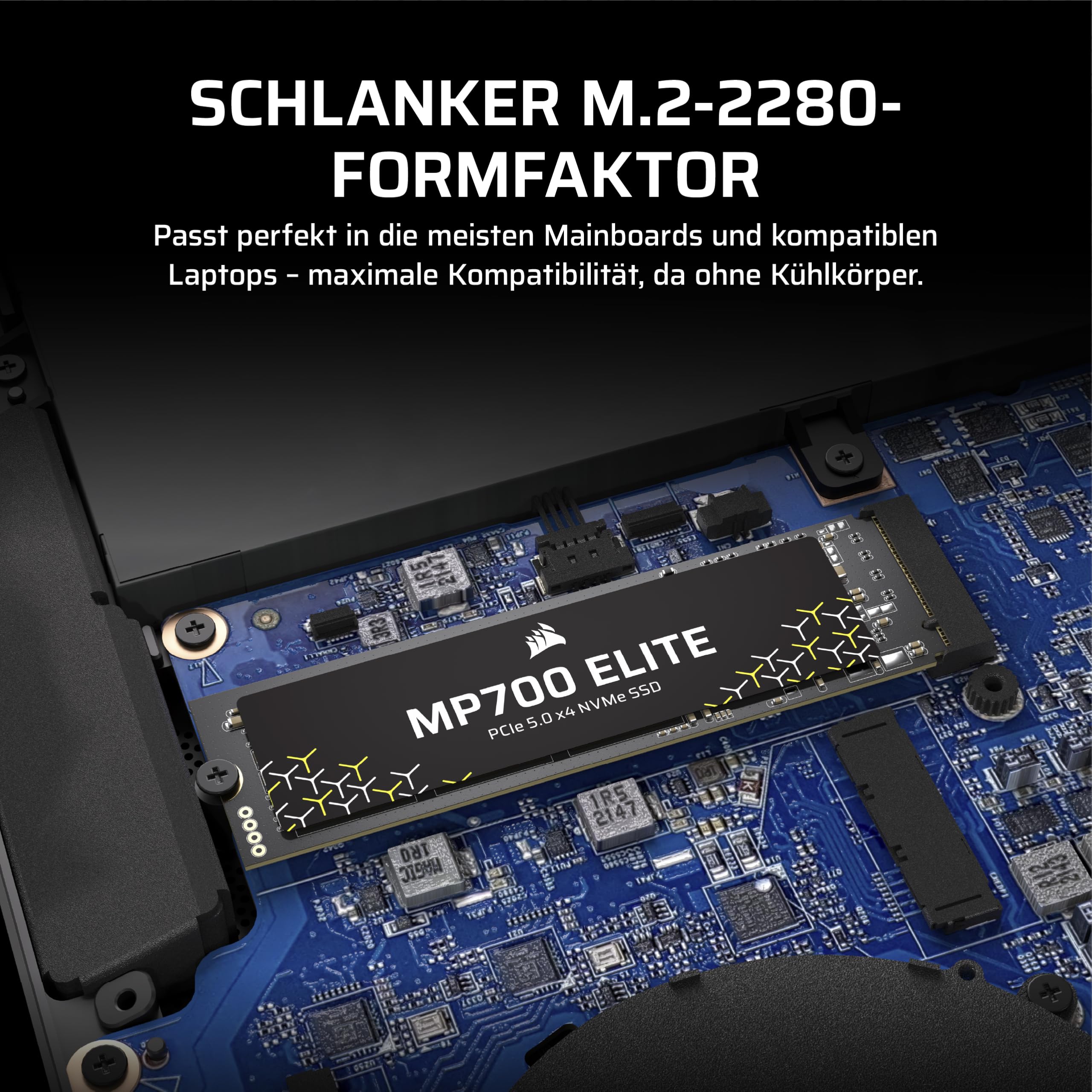Corsair MP700 Elite 1TB PCIe 5.0 x4 NVMe M.2 SSD – Bis zu 10,000MB/sec – Hohe Dichte 3D TLC NAND – M.2 2280 – Kompatibel mit DirectStorage – Schwarz