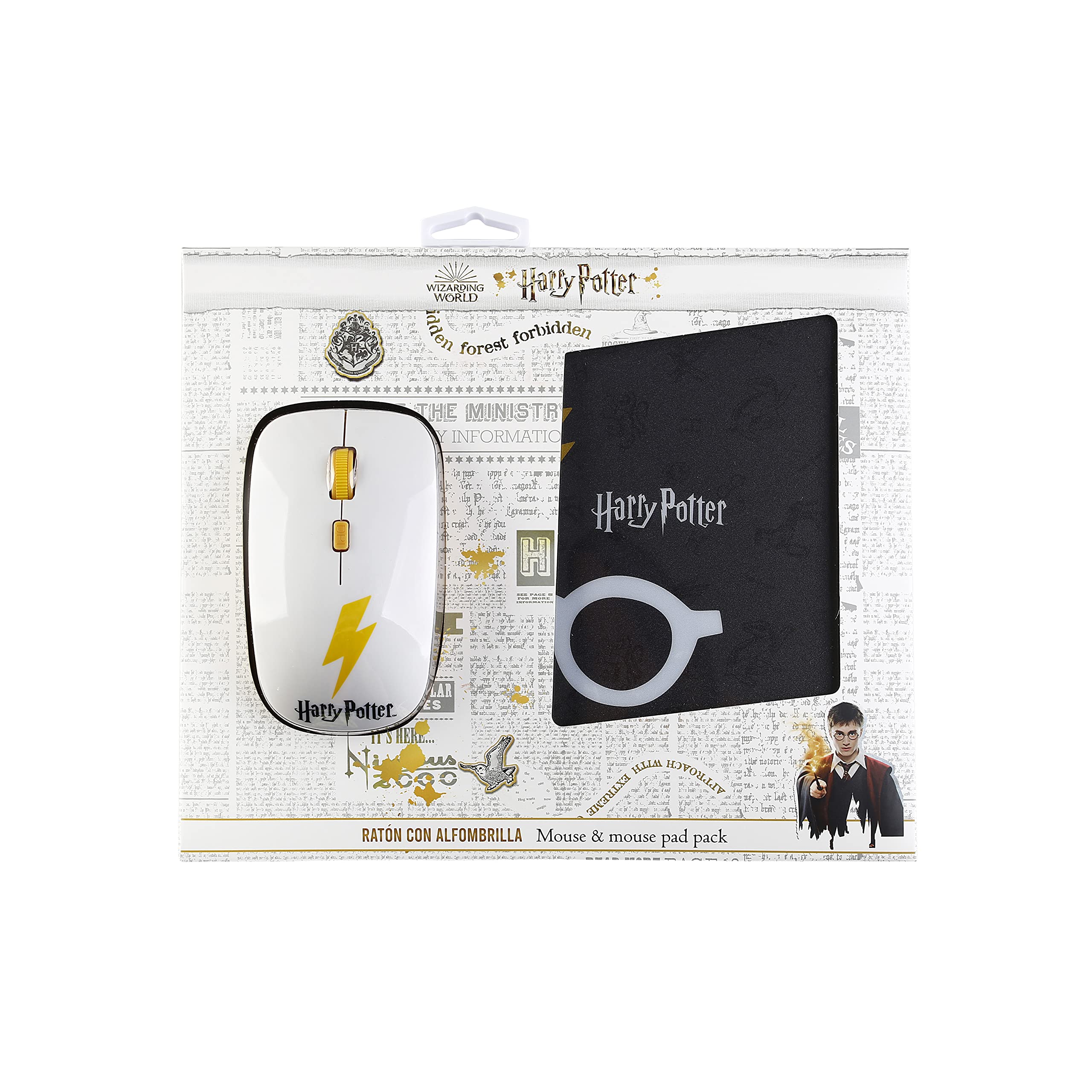 Souris Sans Fil + Tapis Souris Harry Potter - Officiel - Design Noir Et Blanc - Cadeau Fan
