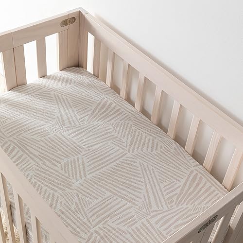 Miniatura 6 de Babyletto Mini sábana para cuna 100% algodón orgánico, certificado GOTS, 360, muselina ultrasuave y transpirable, rayas de avena
