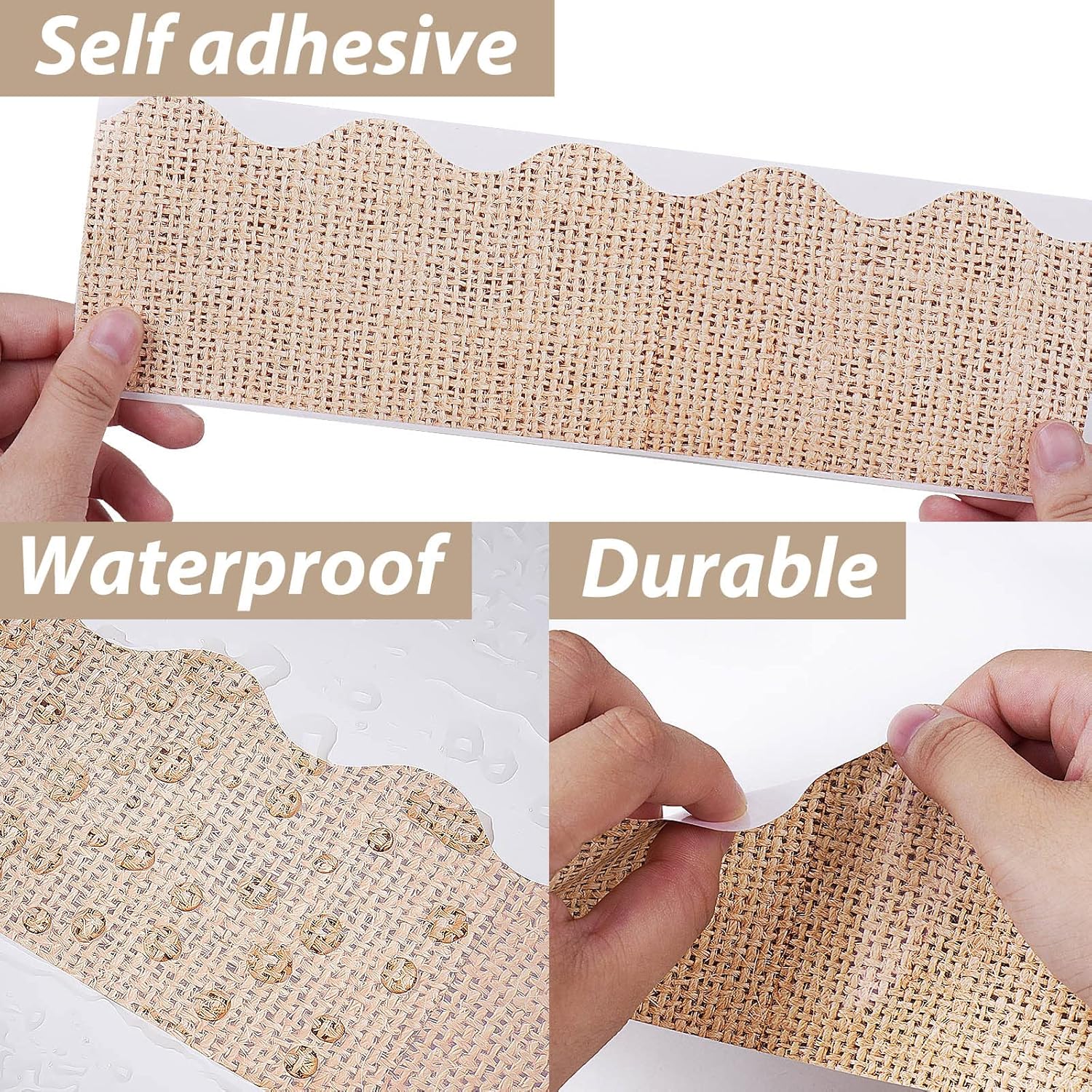 Buy 66 Feet Burlap Bulletin Board Border Self Adhesive Scalloped Border Trim Stickers for